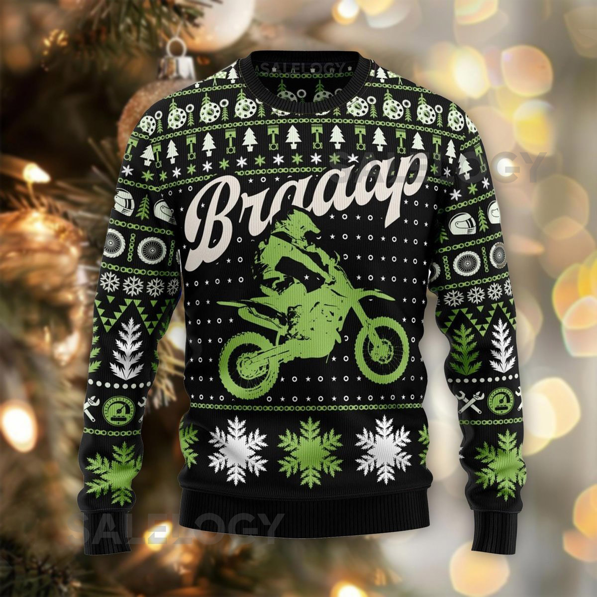 Braaap Ugly Christmas Sweater Dirt Bike Xmas Jumper Motocross Rider  Off-Road Motorcycle Top