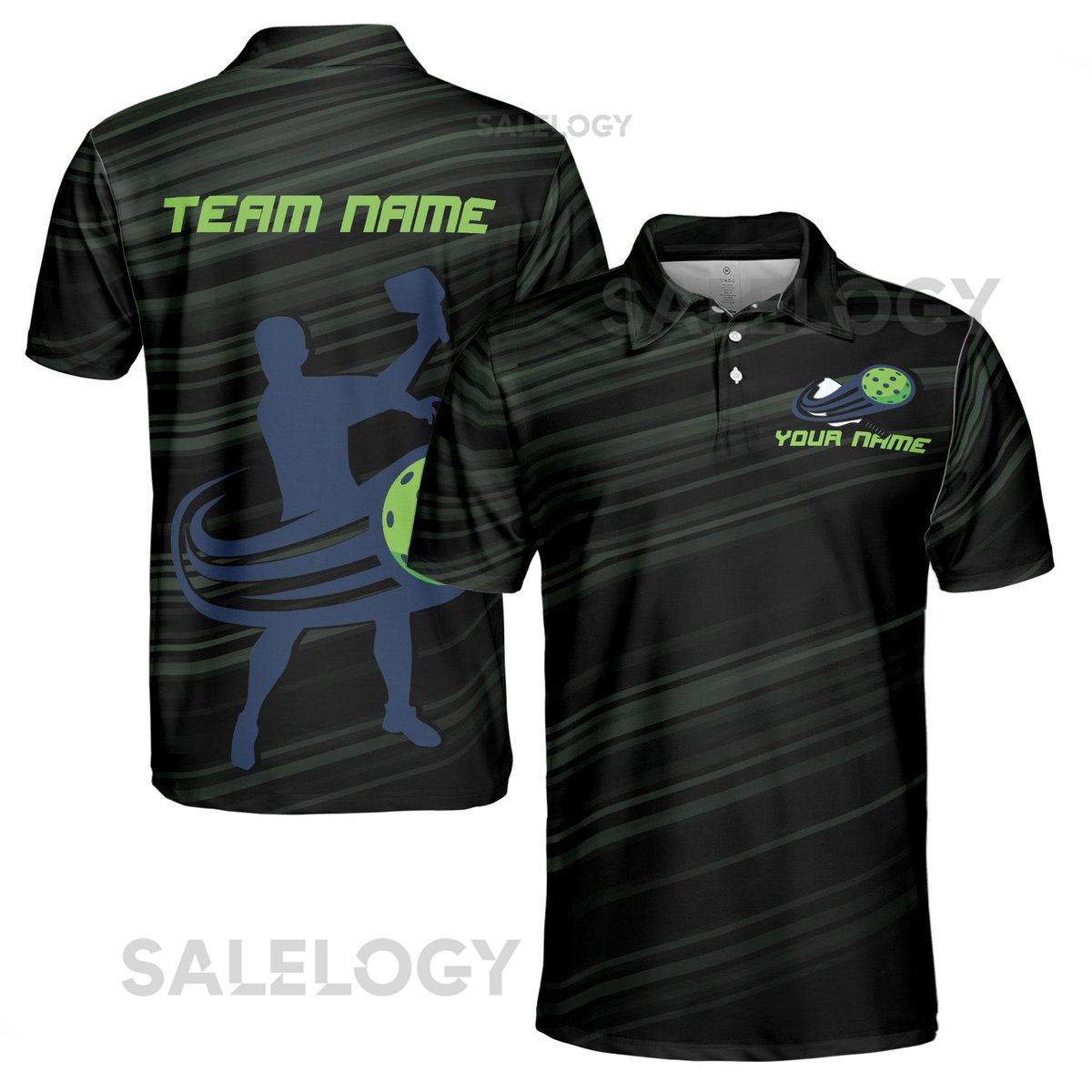 Customize Name Pickleball Player Swing Black 3D Men39s Polo Shirt S-5XL_360