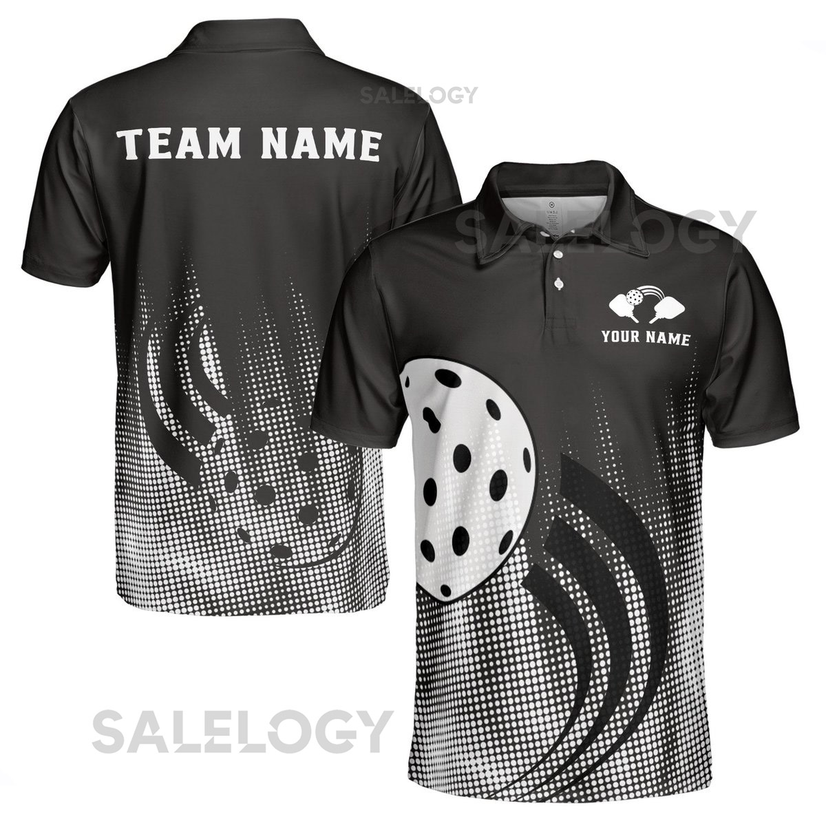 Customize Name Pickleball Paddle Swing Black White 3D Men39s Polo Shirt S-5XL_359