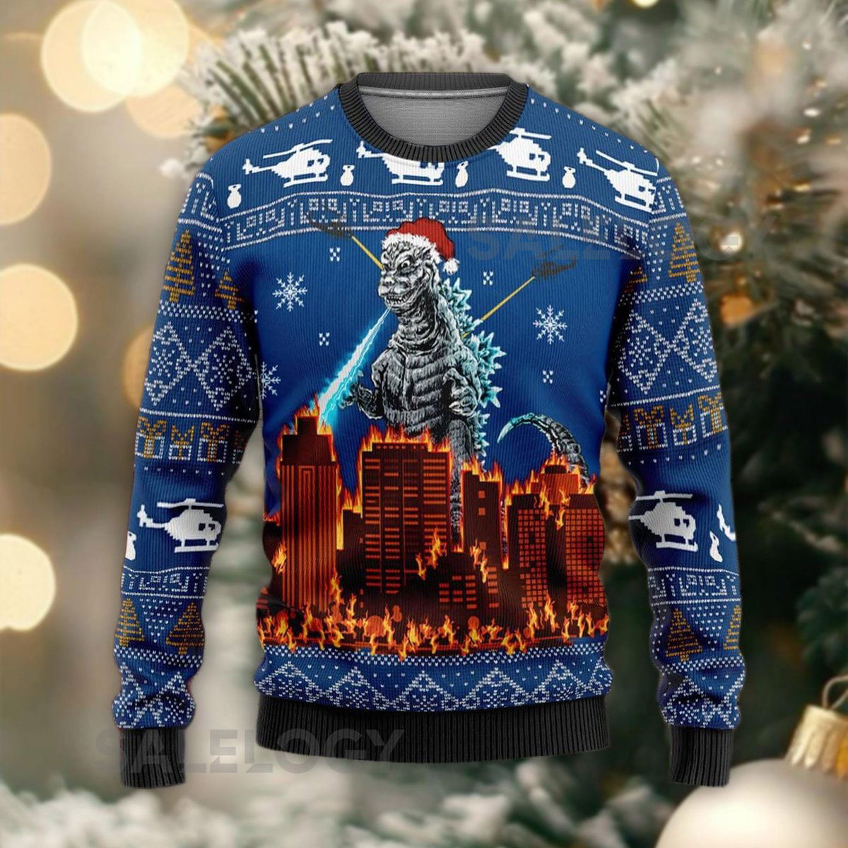 Godzilla Ugly Christmas Sweater King of Monsters Jumper Movie Kaiju Fan Attack City Xmas