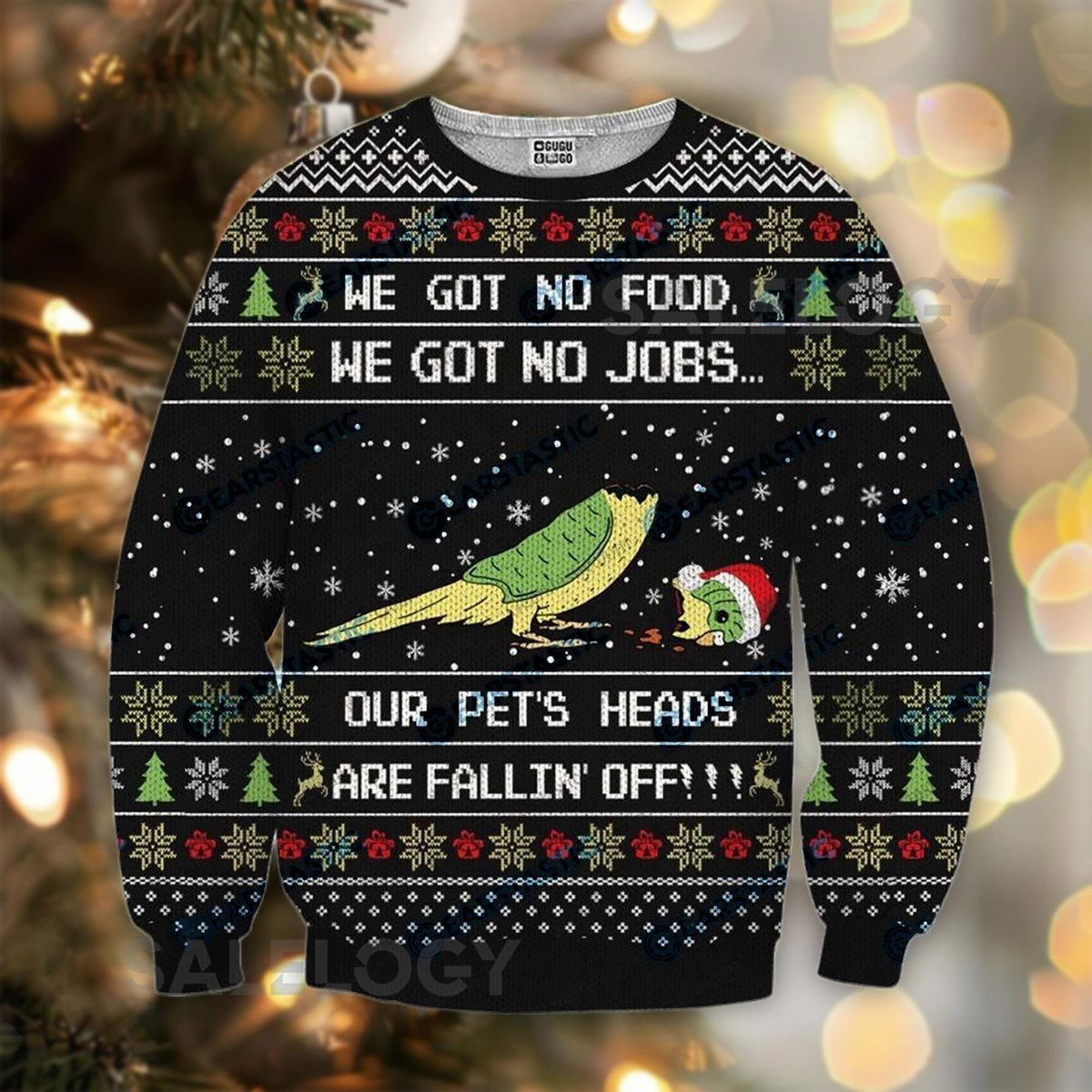 Our Pets Heads Are Fallin Off Ugly Sweater Dumb and Dumber Jumper Funny Parakeet Christmas