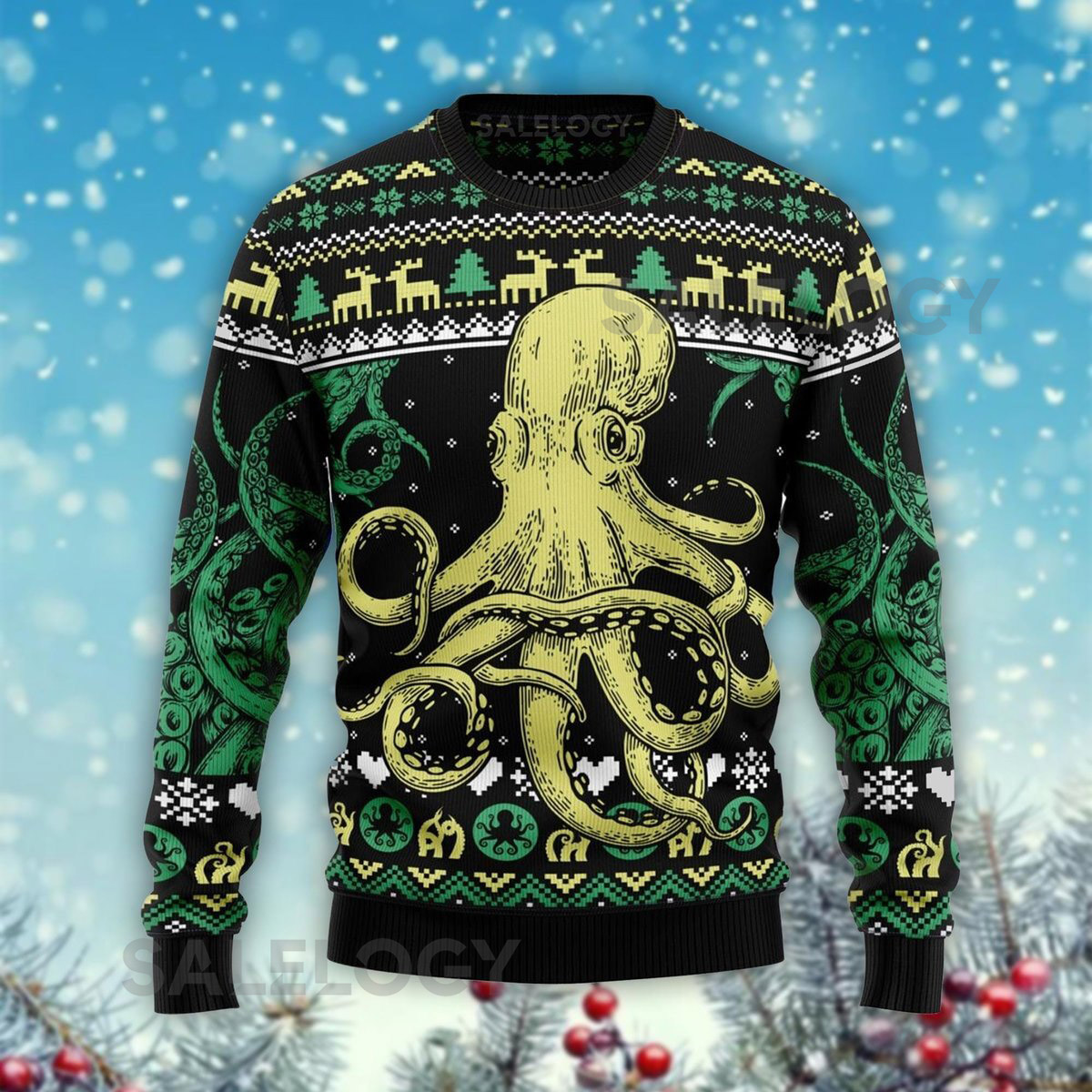Giant Kraken Octopus Ugly Christmas Sweater Sea Monster Jumper Tentacles Holiday Nautical Theme