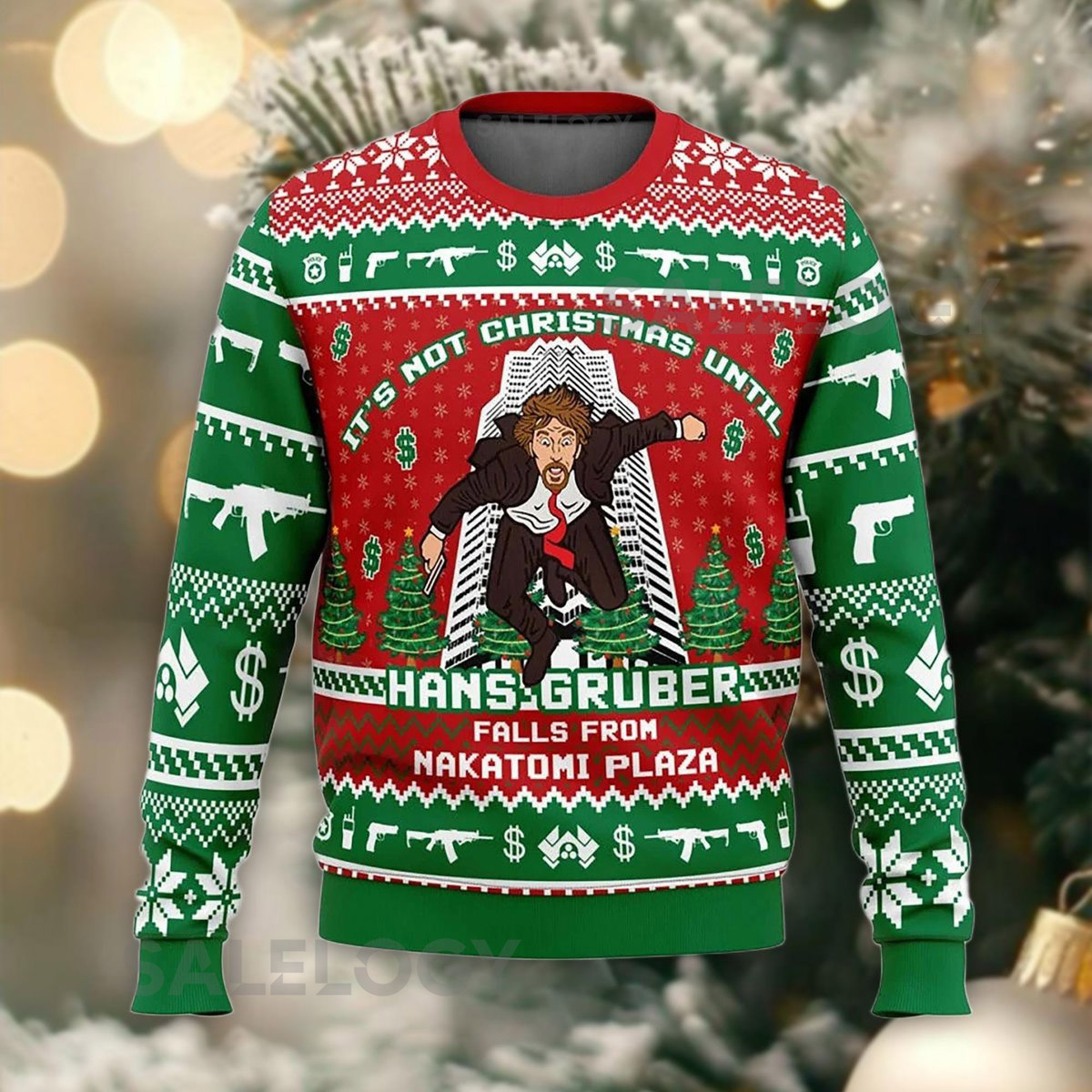 It's Not Christmas Until Hans Gruber Falls Die Hard Ugly Sweater Funny Movie Jumper