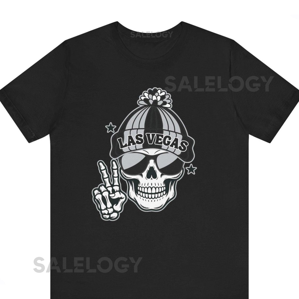 Las Vegas Football Fan T-Shirt Trendy Skeleton With Beanie Hat Graphic Tee_453