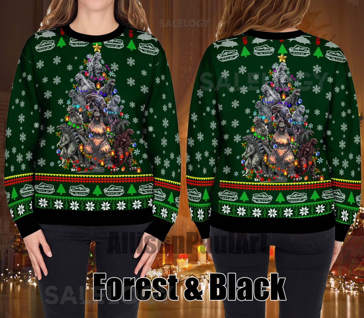 Godzilla Ugly Christmas Sweater Retro Vintage King of the Monsters Unisex Ugly Sweater Funny Sweater for Family Christmas Ugly Sweater