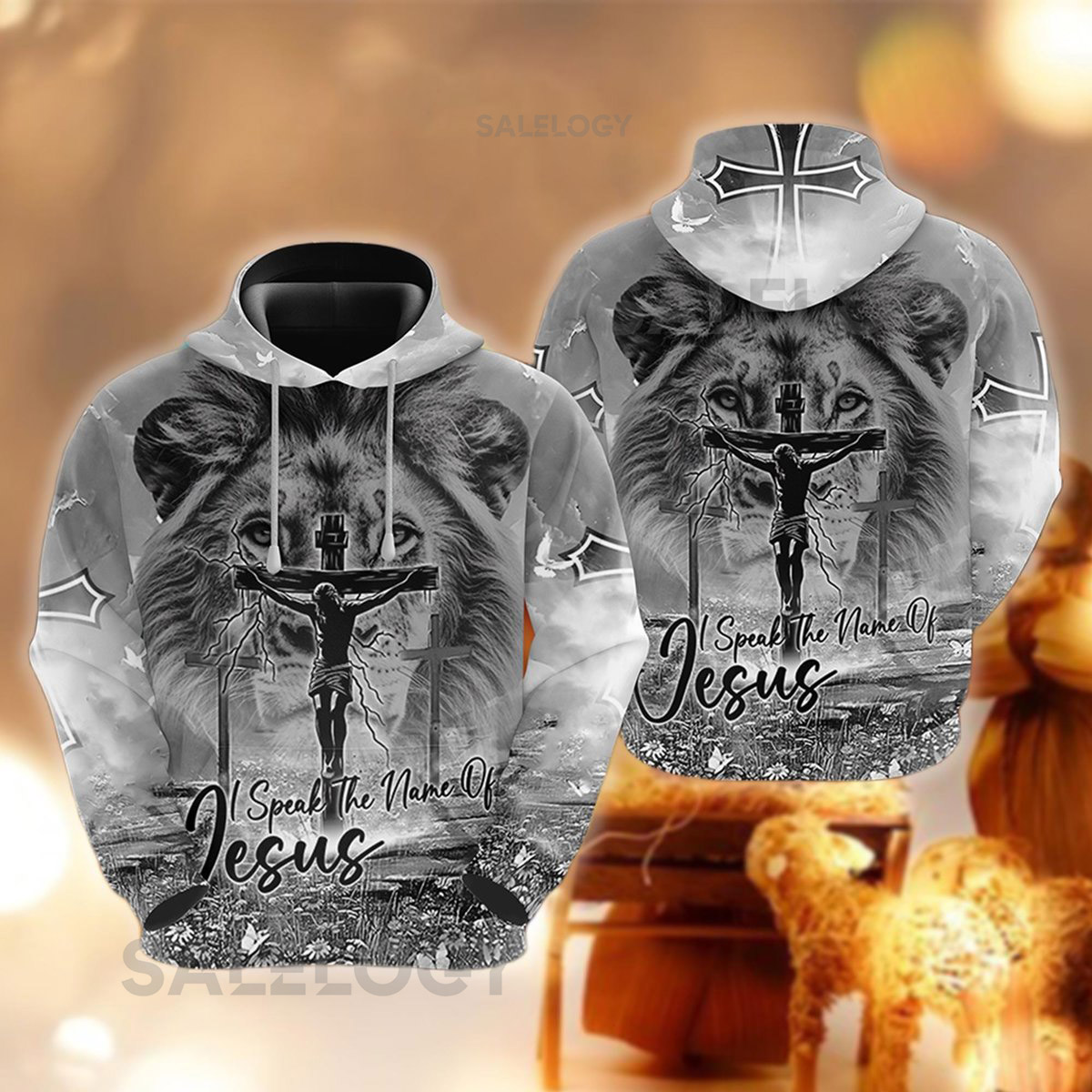 Lion of Judah Hoodie Jesus Cross Pullover Religious I Speak The Name Of Jesus Sweatshirt Scripture Bible Merch Faith Apparel