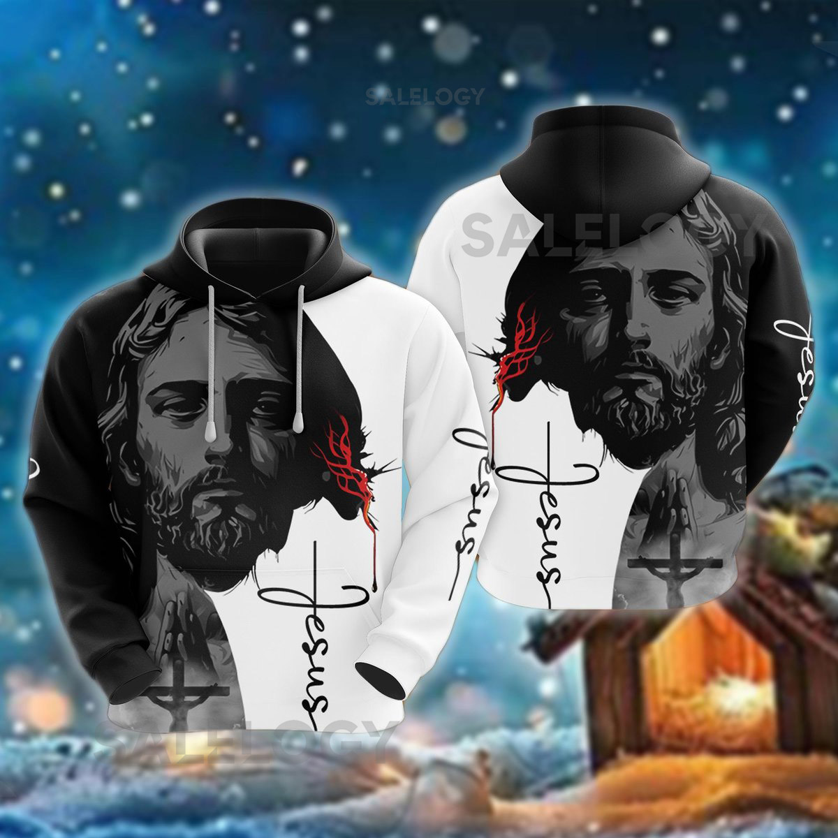 Praying Jesus Hoodie Crown of Thorns Pullover Religious  Christian God Sweatshirt Faith Apparel Hand Lettered Jesus Merch