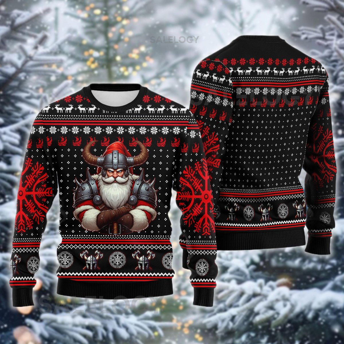 Viking Santa Ugly Christmas Sweater Norse Warrior Jumper Funny Beard Xmas Mythology Holiday Sweatshirt