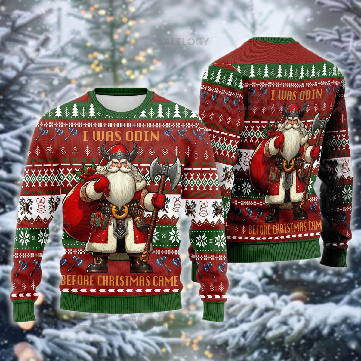 Mythology Santa Ugly Christmas Sweater Funny Norse God Xmas Shirt Viking Ax Holiday Jumper   Unique X-Mas