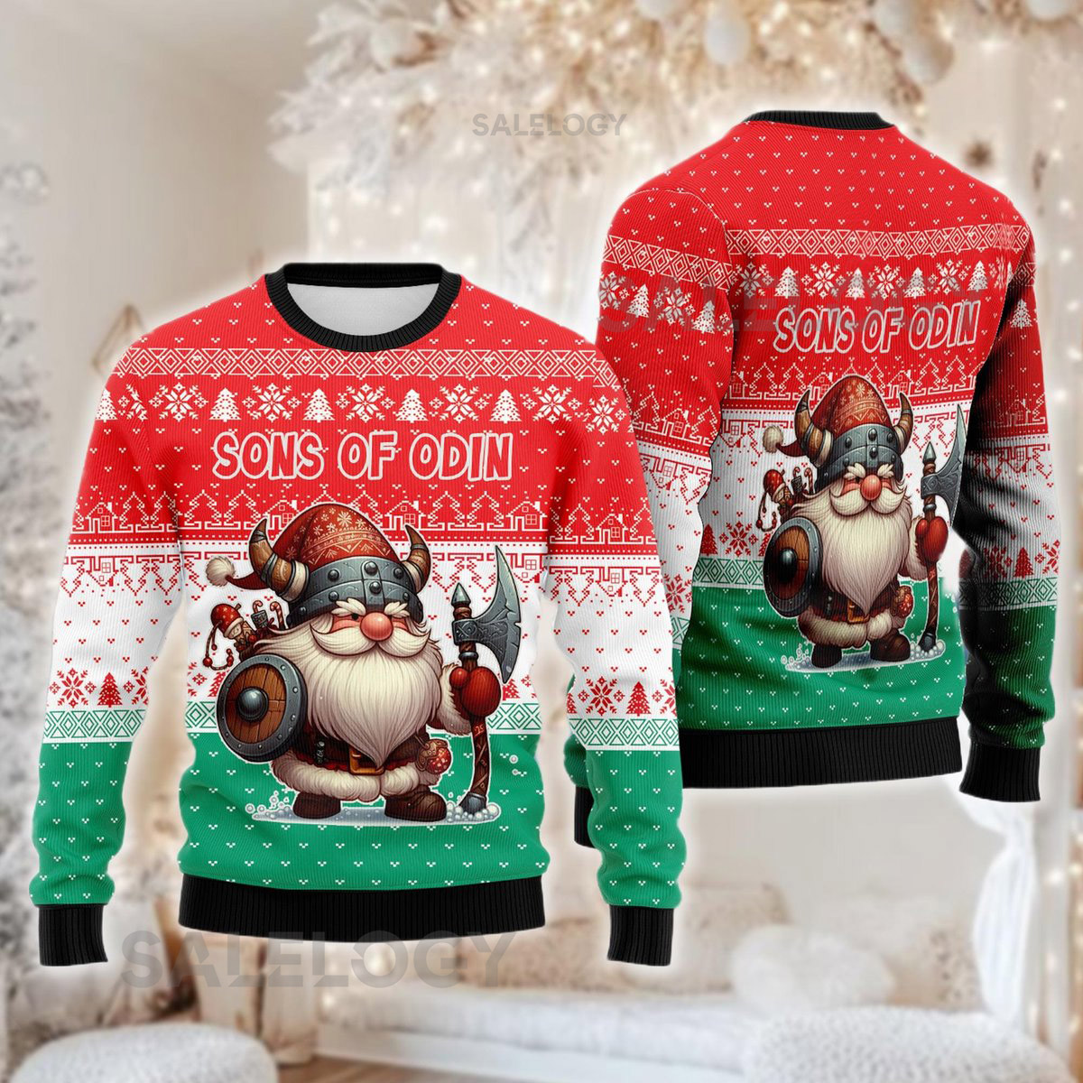 Viking Santa Claus Christmas Sweater Funny Dwarf Norse Mythology Xmas Norse God Christmas Holiday Sweatshirt Nordic Crewneck