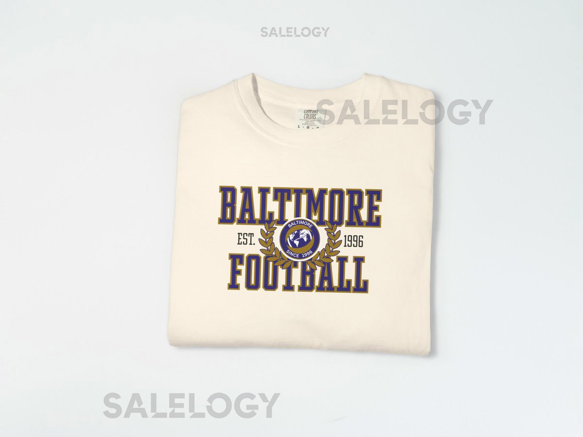 Baltimore Football Shirt Comfort Colors 1717 Vintage Collegiate Crest Purple Gold Game Day Tee Retro Graphic Football Season_65