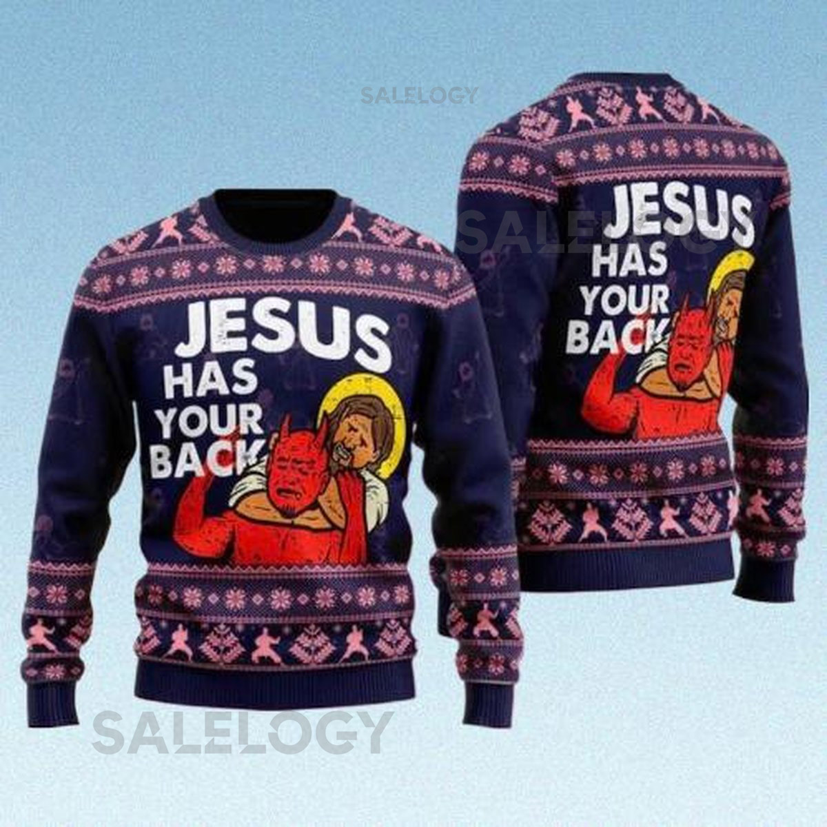 Funny Jesus Ugly Christmas Sweater Jesus Has Your Back Holiday Sweatshirt Christian Xmas