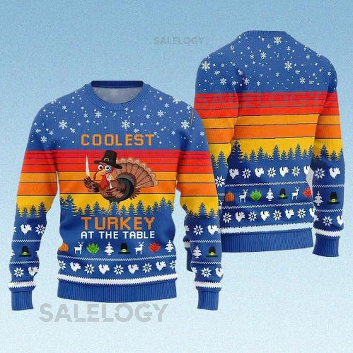 Thanksgiving Turkey Christmas Sweater Funny Coolest Turkey at the Table Ugly Holiday Pullover
