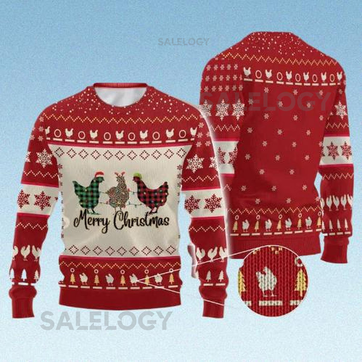 Funny Christmas Chicken Sweater Farm Animal Ugly Holiday Pullover Family Xmas for