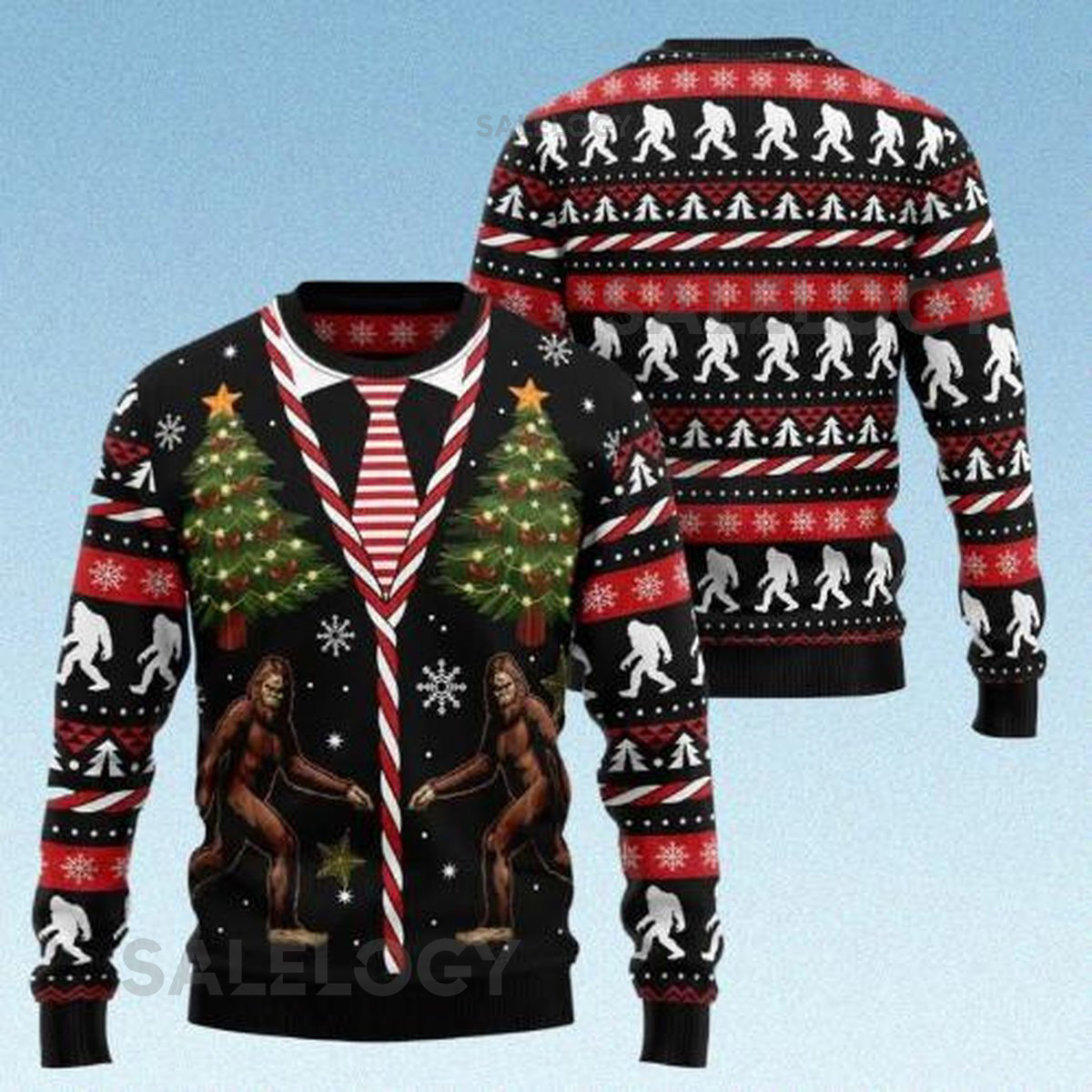 Bigfoot Ugly Christmas Sweater Funny Hiking Holiday Pullover Monster Xmas Crewneck  Family