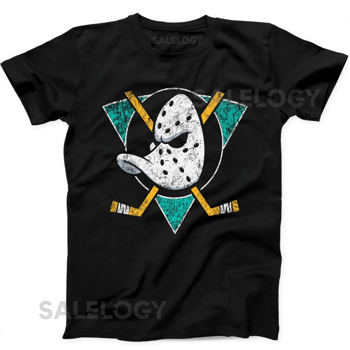 Mighty Ducks NHL Hockey Team Logo Cool Gift Retro Tee Black T Shirt 503_296