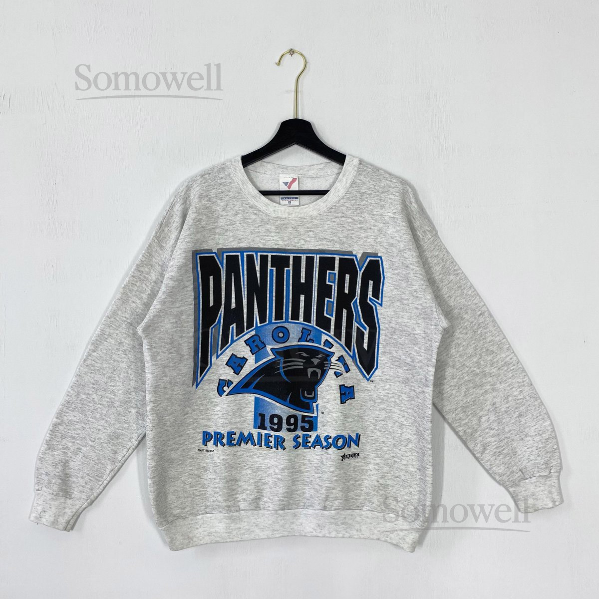 Vintage 90s Carolina Panthers Sweatshirt Crewneck Pullover Sportswear NFL Carolina Panthers Print Logo Grey Medium_942