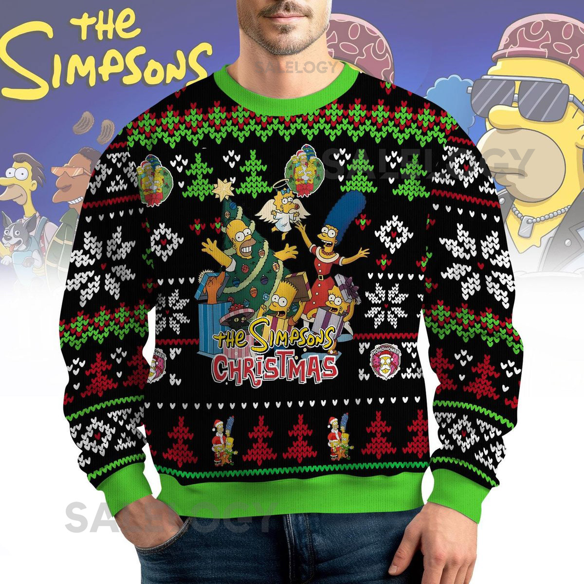 The Simpsons Ugly Christmas Sweater Funny Family Holiday Shirt Homer Simpsons Xmas Sweatshirt Cartoon Sweater  For Holiday