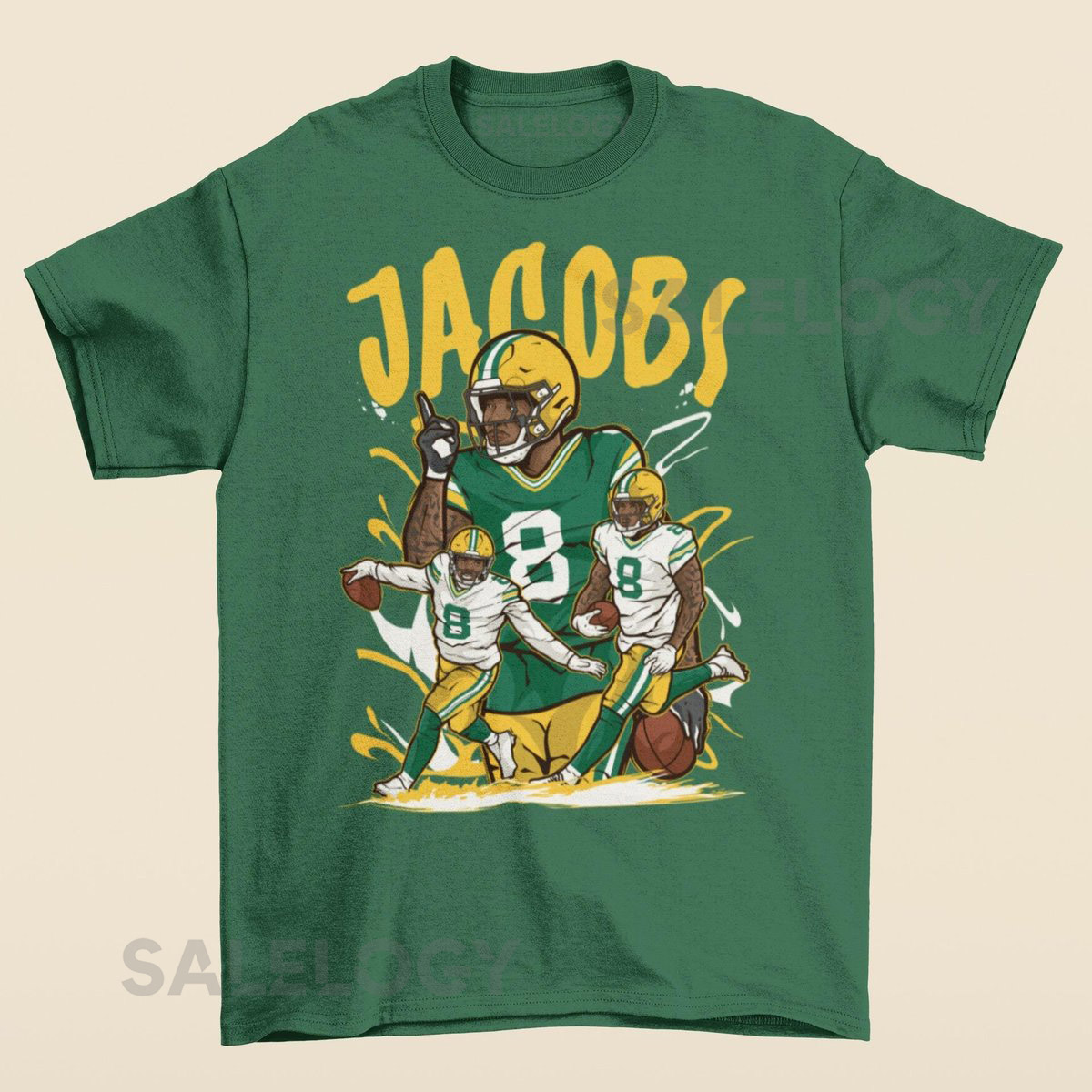 Josh Jacobs Cartoon Style Green Bay Football T-Shirt_541
