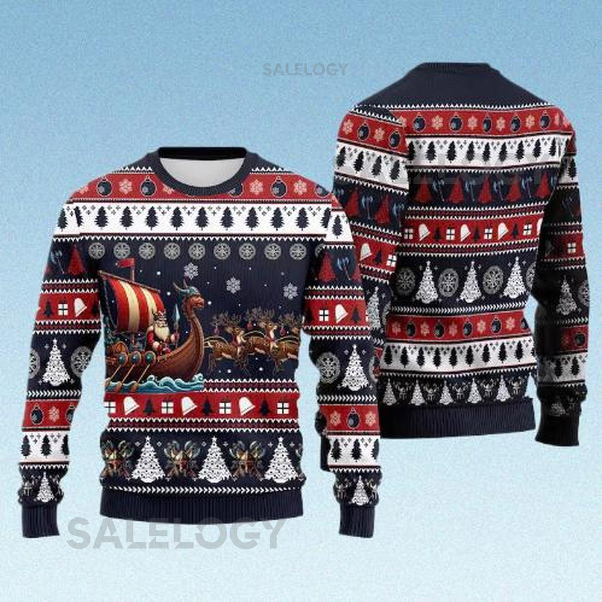 Nordic Reindeer Christmas Sweatshirt Norse Mythology Holiday Crewneck Funny Viking Xmas  for Him or Her