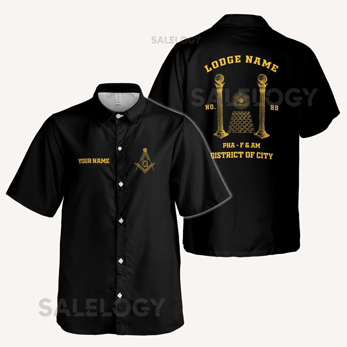 Customized Eye of Providence and Masonic Columns Freemason Master Mason Button Down Shirt S-5XL_171