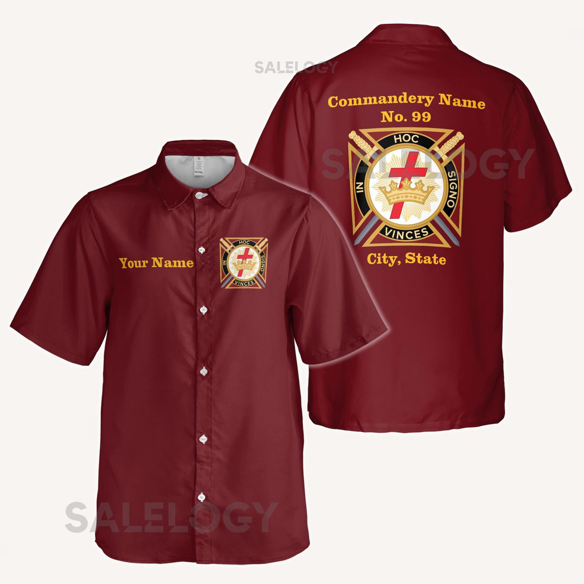 Customized Knights Templar Commandery Button Down Shirt S-5XL_173