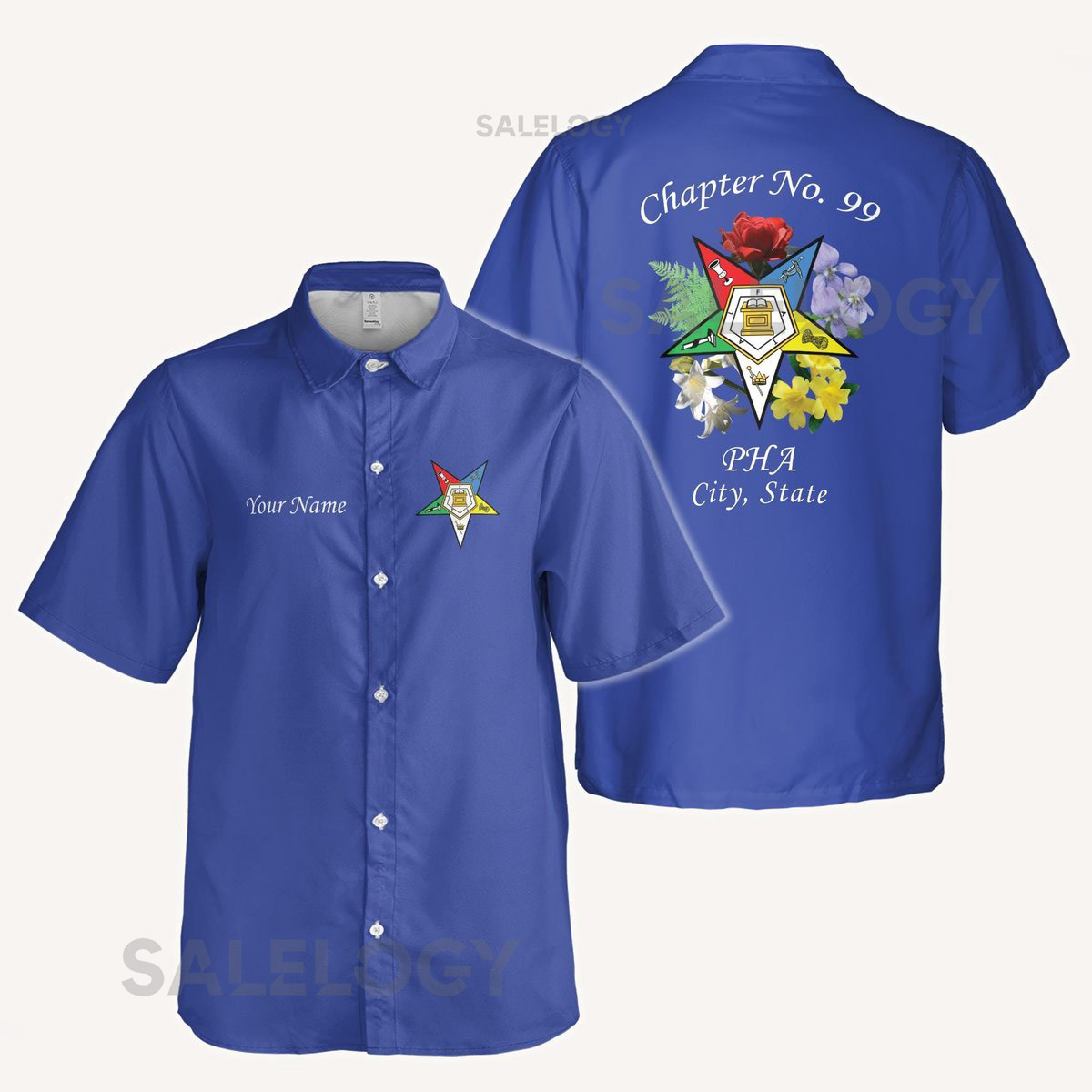 Customized OES Pentagon Down Floral Pattern Button Down Shirt S-5XL_192