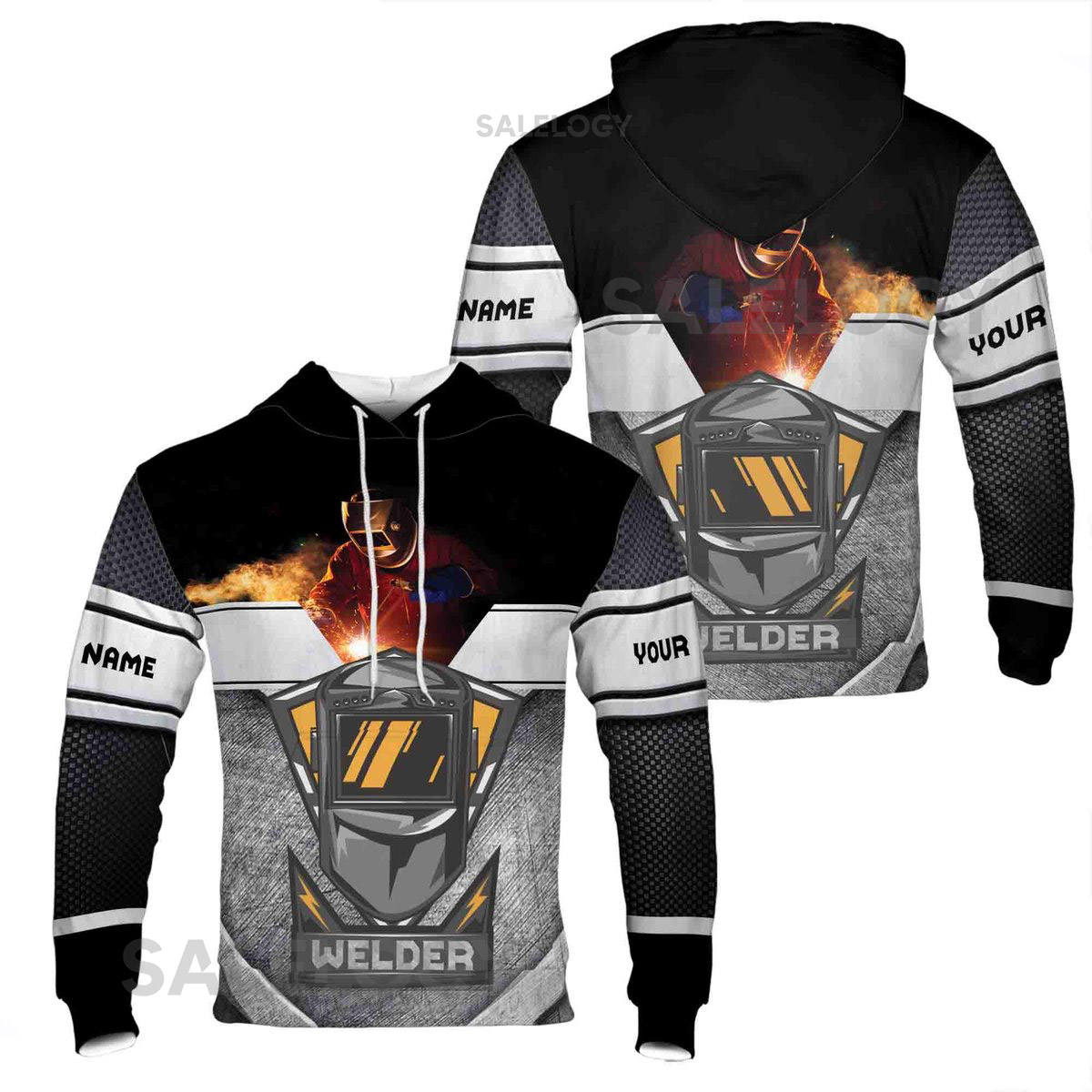 Custom Name Welder Mask Welding Spark Metal Pattern Black Gray Hoodie S-5XL_72