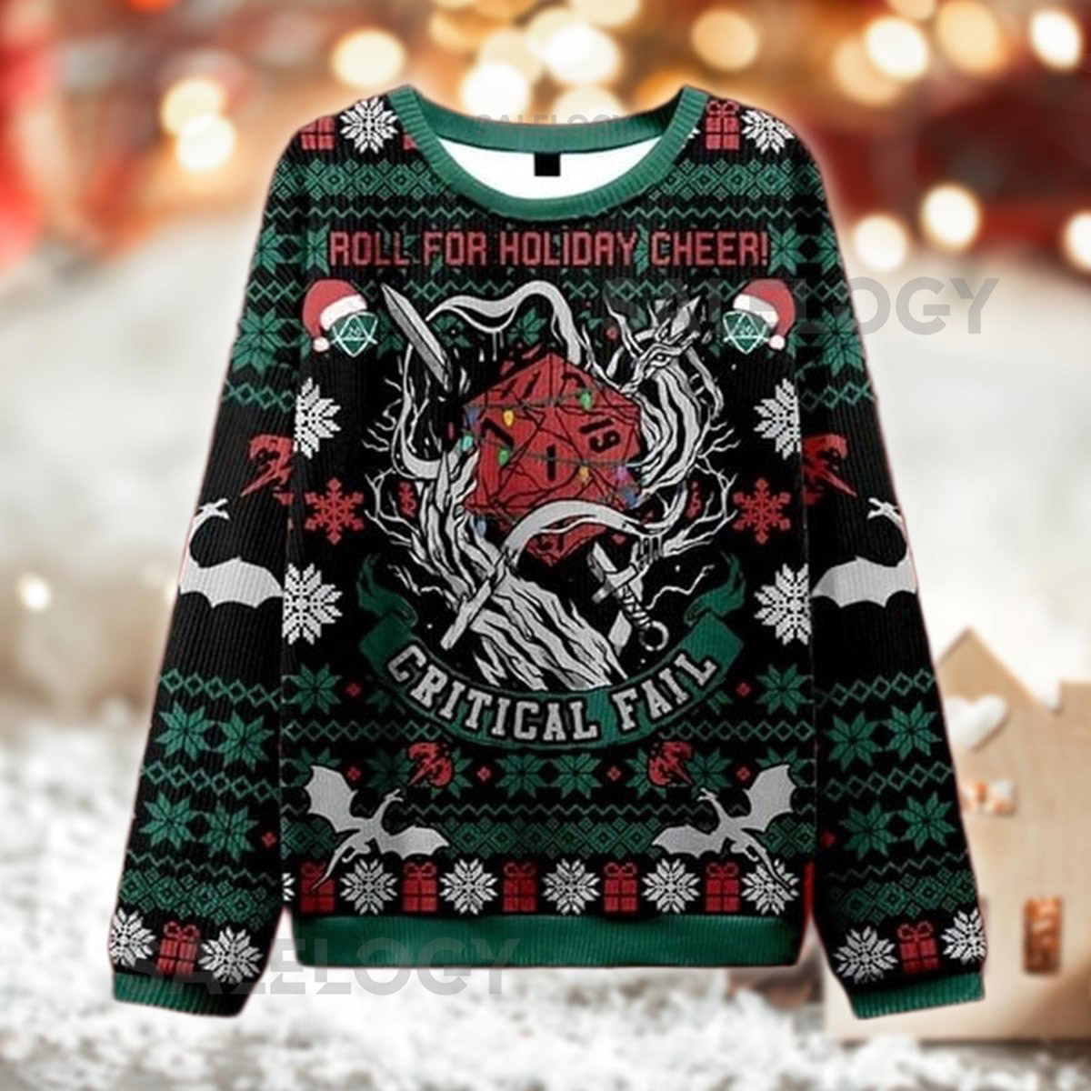 Critical Fail Christmas Sweater Roll For Holiday Cheer Ugly D20 Gaming Sweatshirt TTRPG Gift For Geek