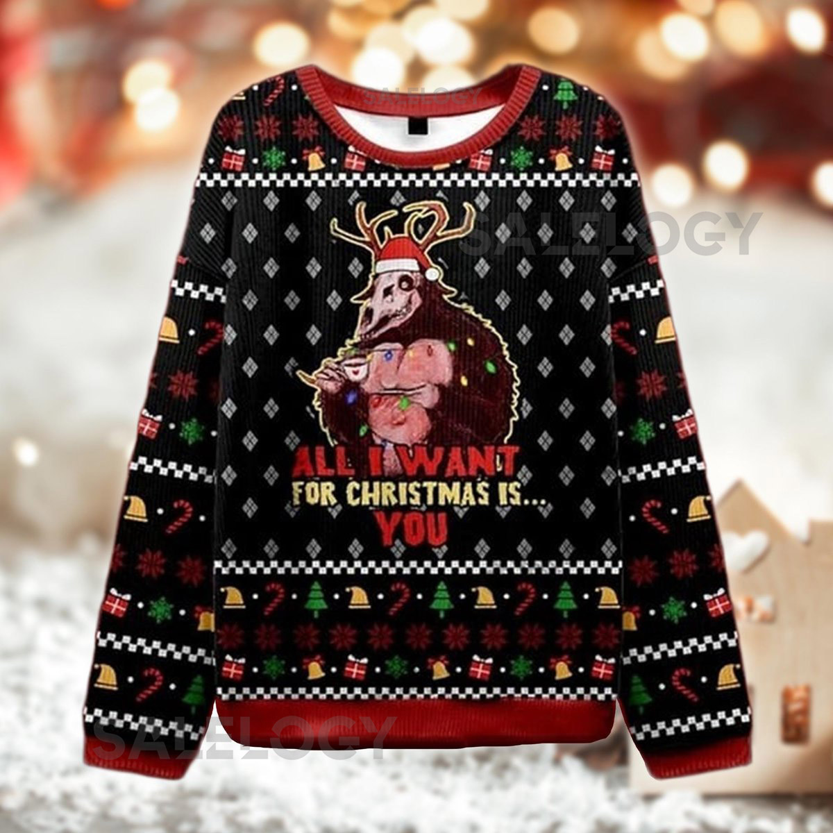 All I Want For Christmas Is You Sweater Krampus Ugly Holiday Sweatshirt Scary Xmas Monster Gift Funny Anti-Santa Top