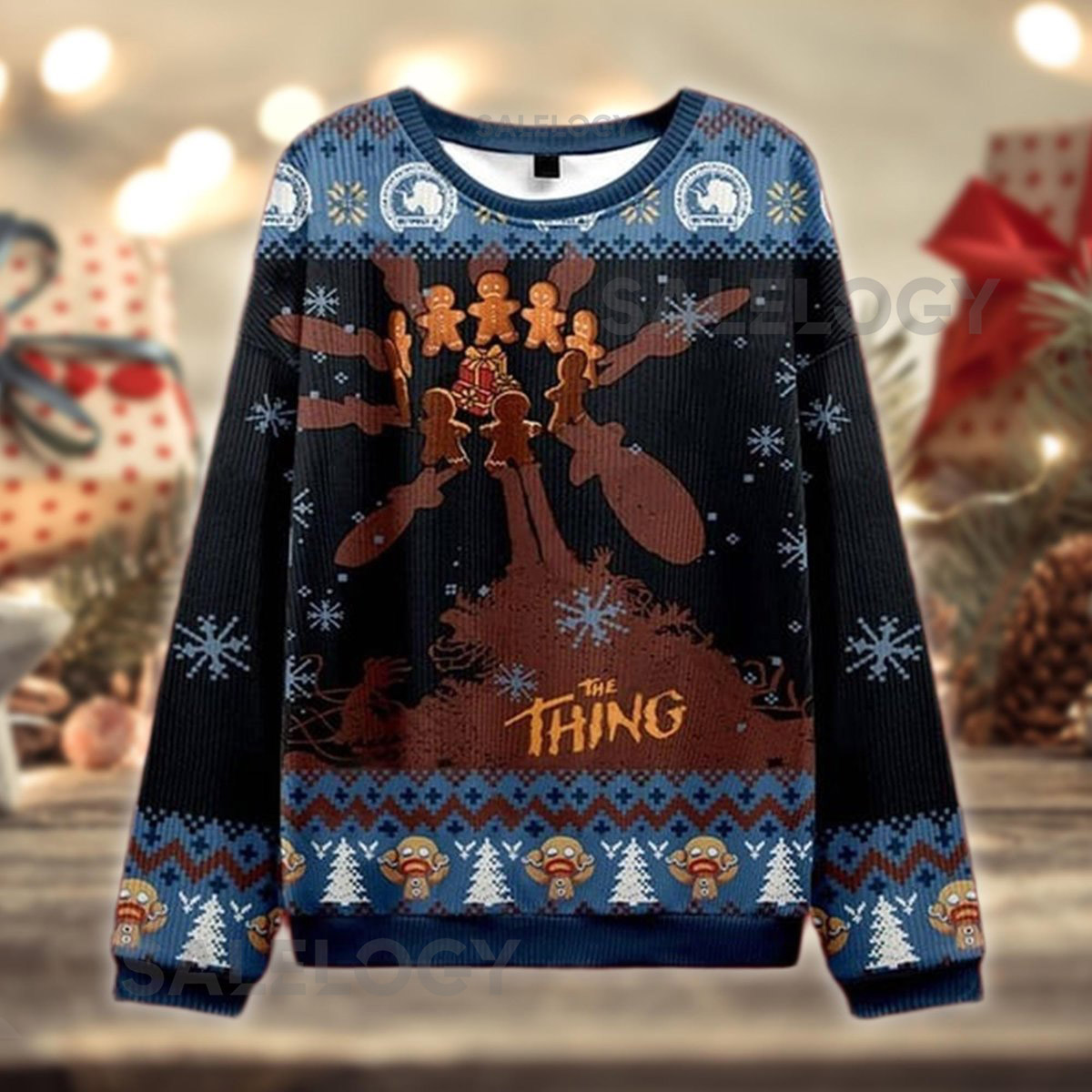 Gingerbread Monster Sweater Horror Movie Ugly Christmas Antarctic Base Holiday Scary Xmas Creature Top