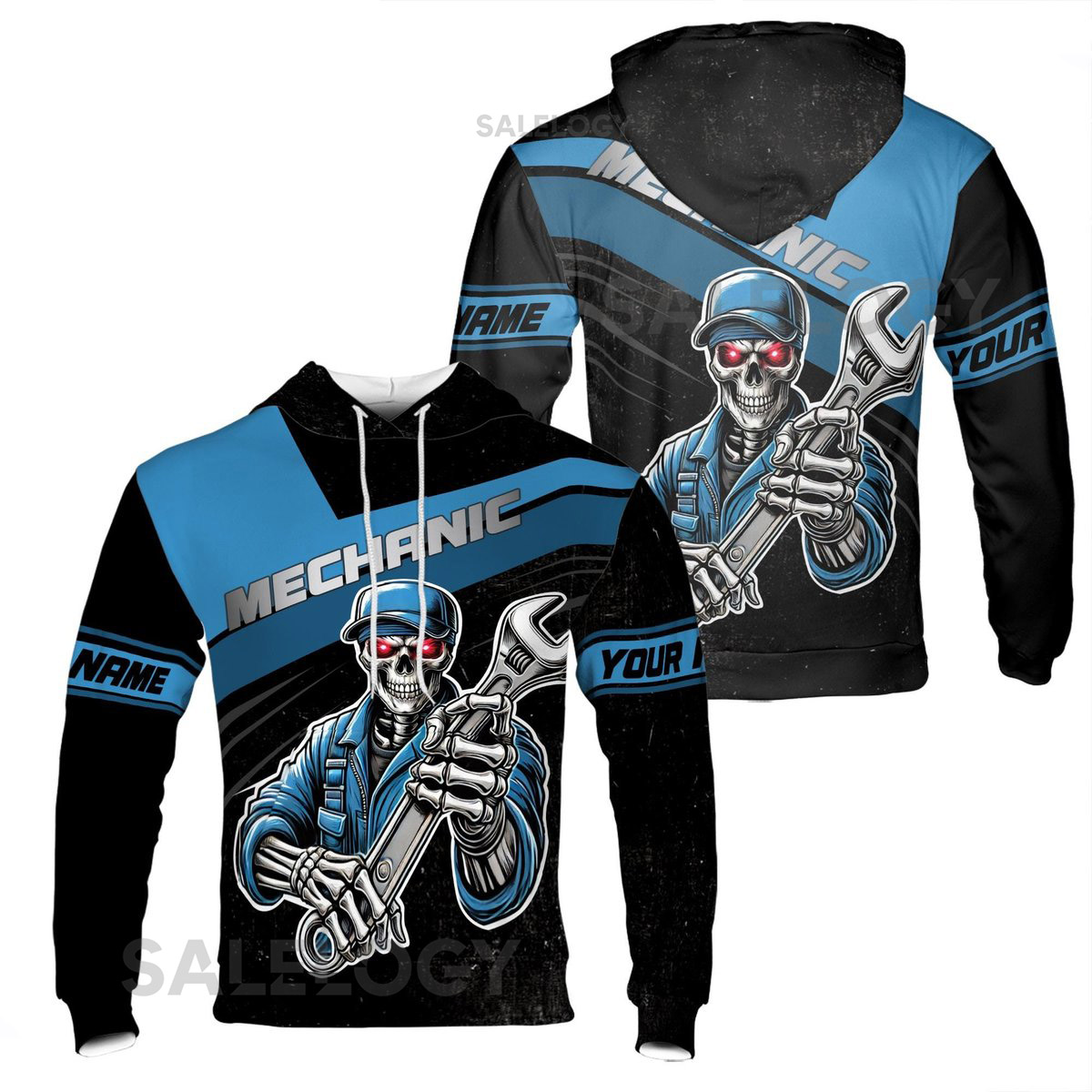 Custom Name Mechanic Skeleton Pattern Hoodie S-5XL_38