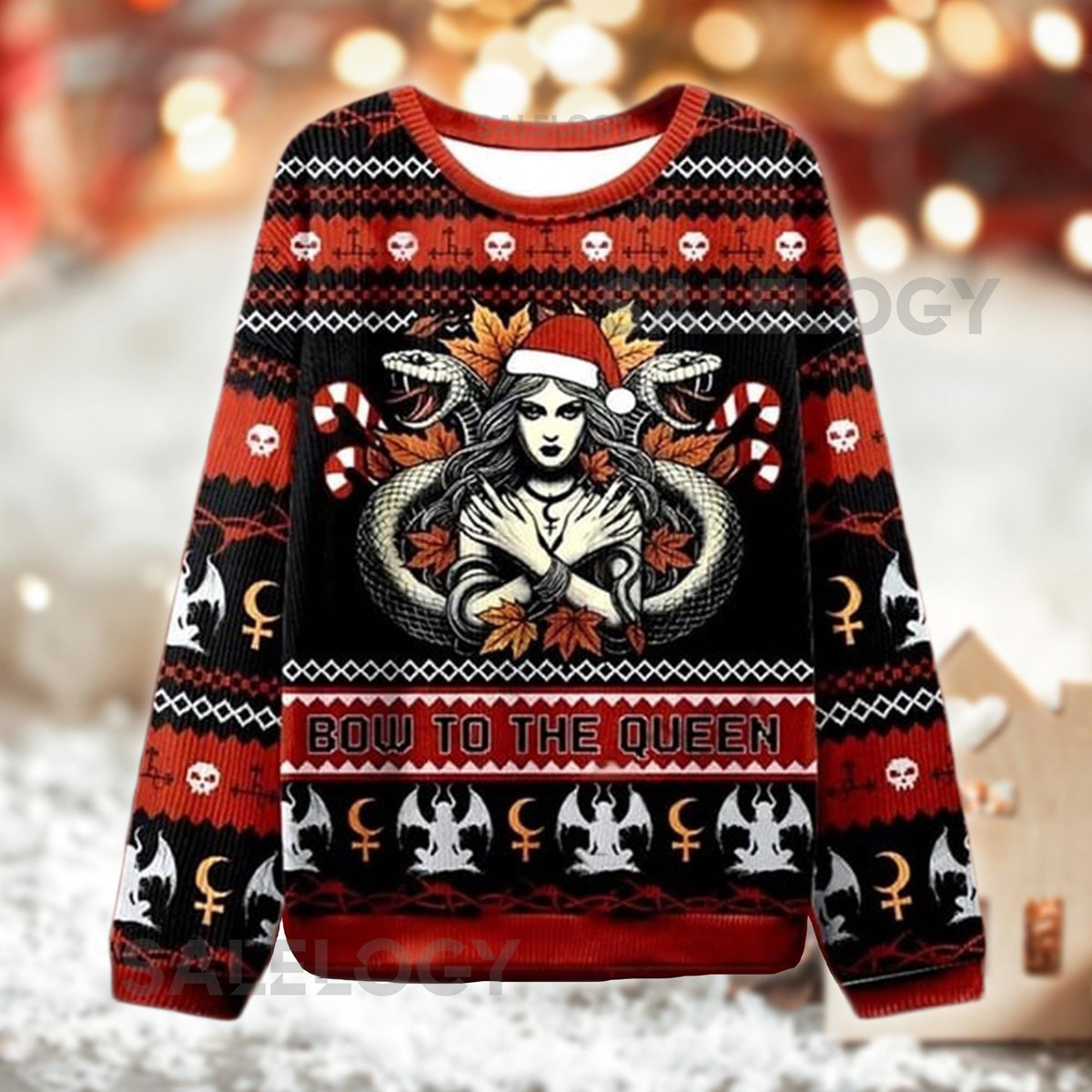 Bow To The Queen Sweater Occult Holiday Sweatshirt Gothic Christmas  Serpent Queen Xmas Top Scary Ugly Sweater