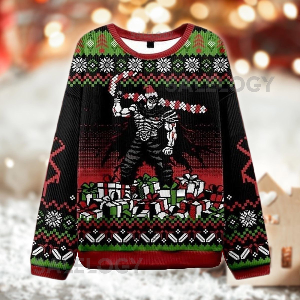 Skeleton Santa Christmas Sweater Horror Ugly Holiday Sweatshirt Candy Cane Warrior Scary Xmas Biker Top