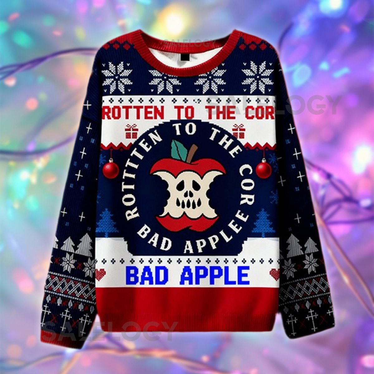 Bad Apple Christmas Sweater Rotten To The Core Holiday Top Skull Apple Ugly Xmas Sweatshirt Dark Humor Gift