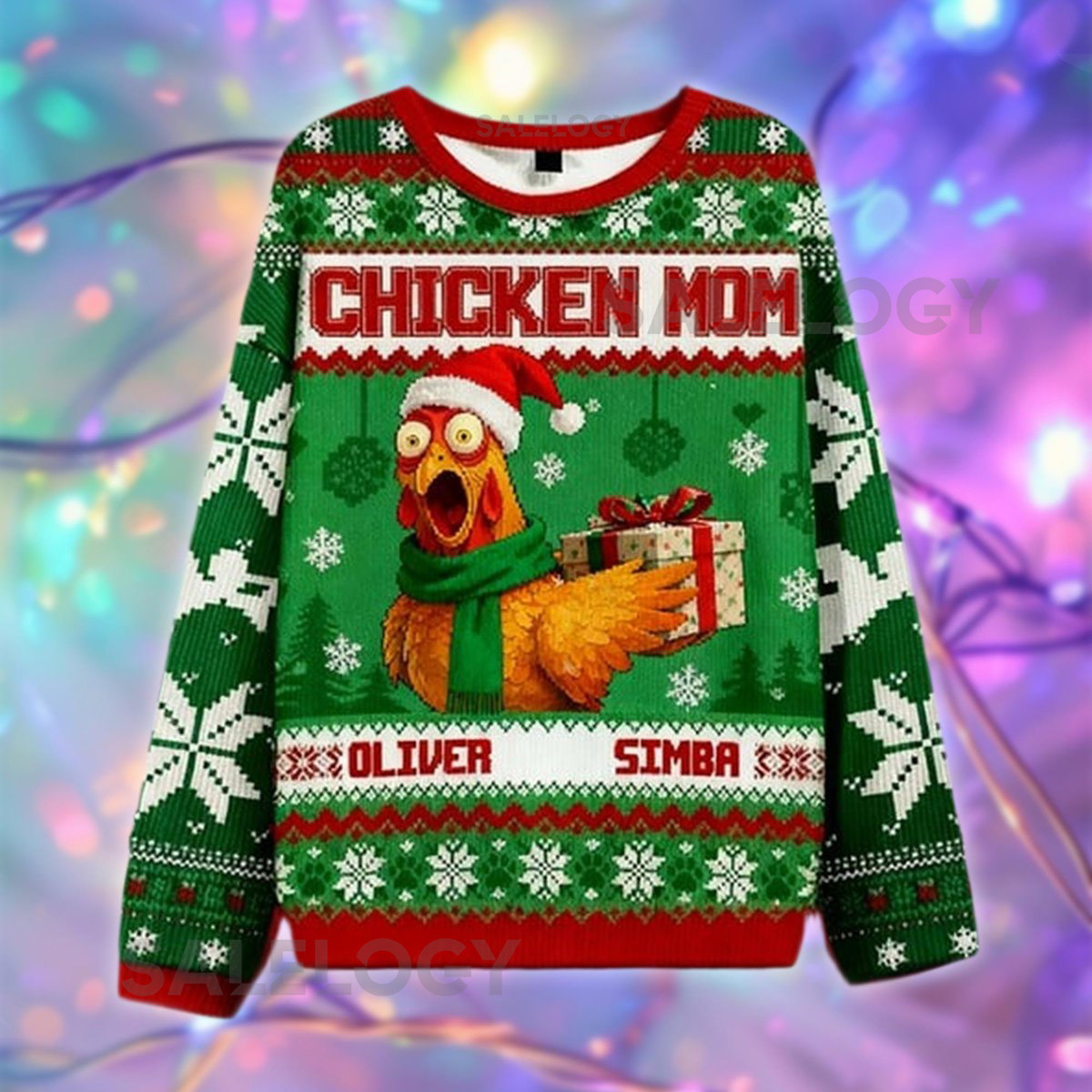 Chicken Mom Christmas Sweater Personalized Pet Name Holiday Top Funny Chicken Lover  Ugly Xmas Sweatshirt