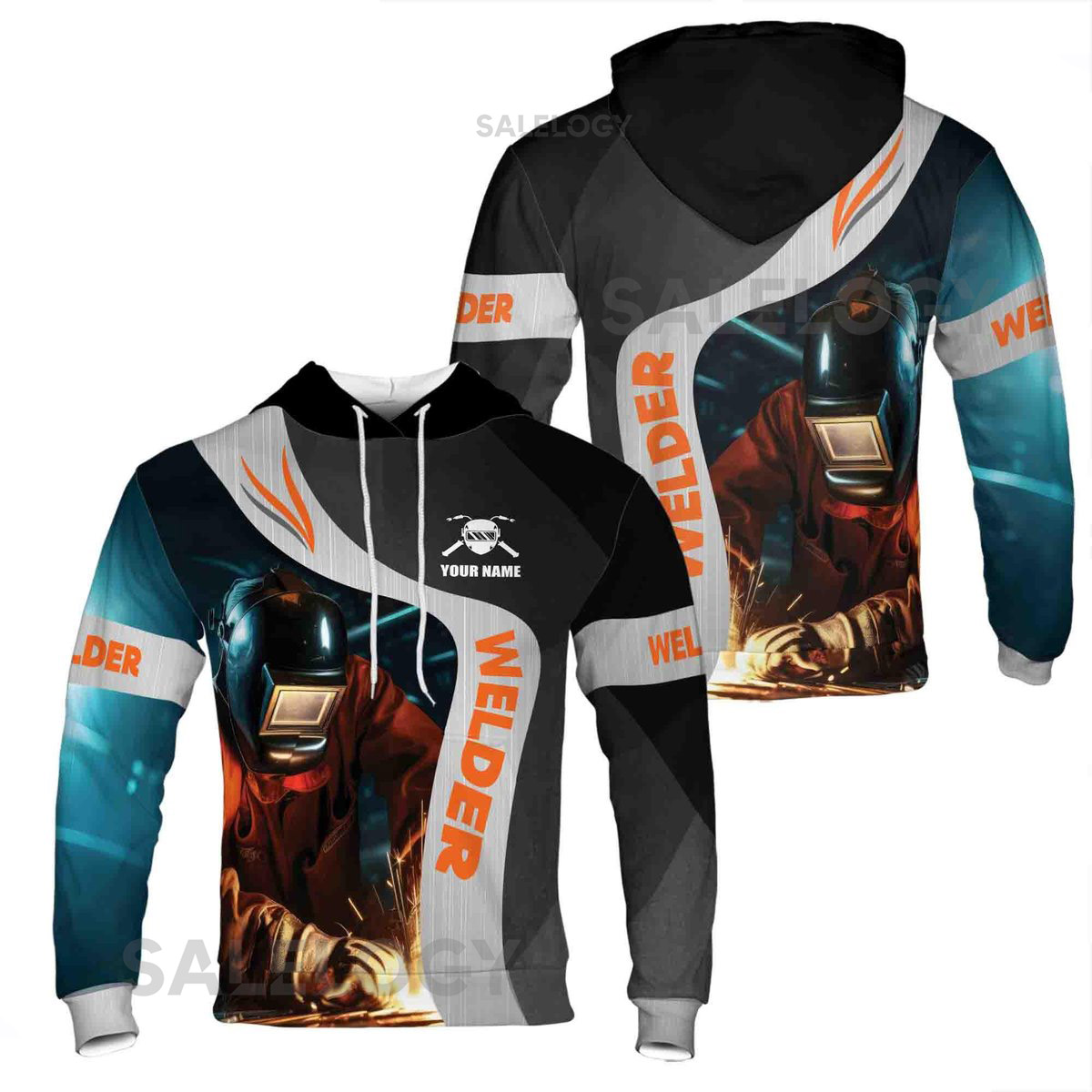 Custom Name Welder Mask Welding Spark Night Shift Black Silver Hoodie S-5XL_73