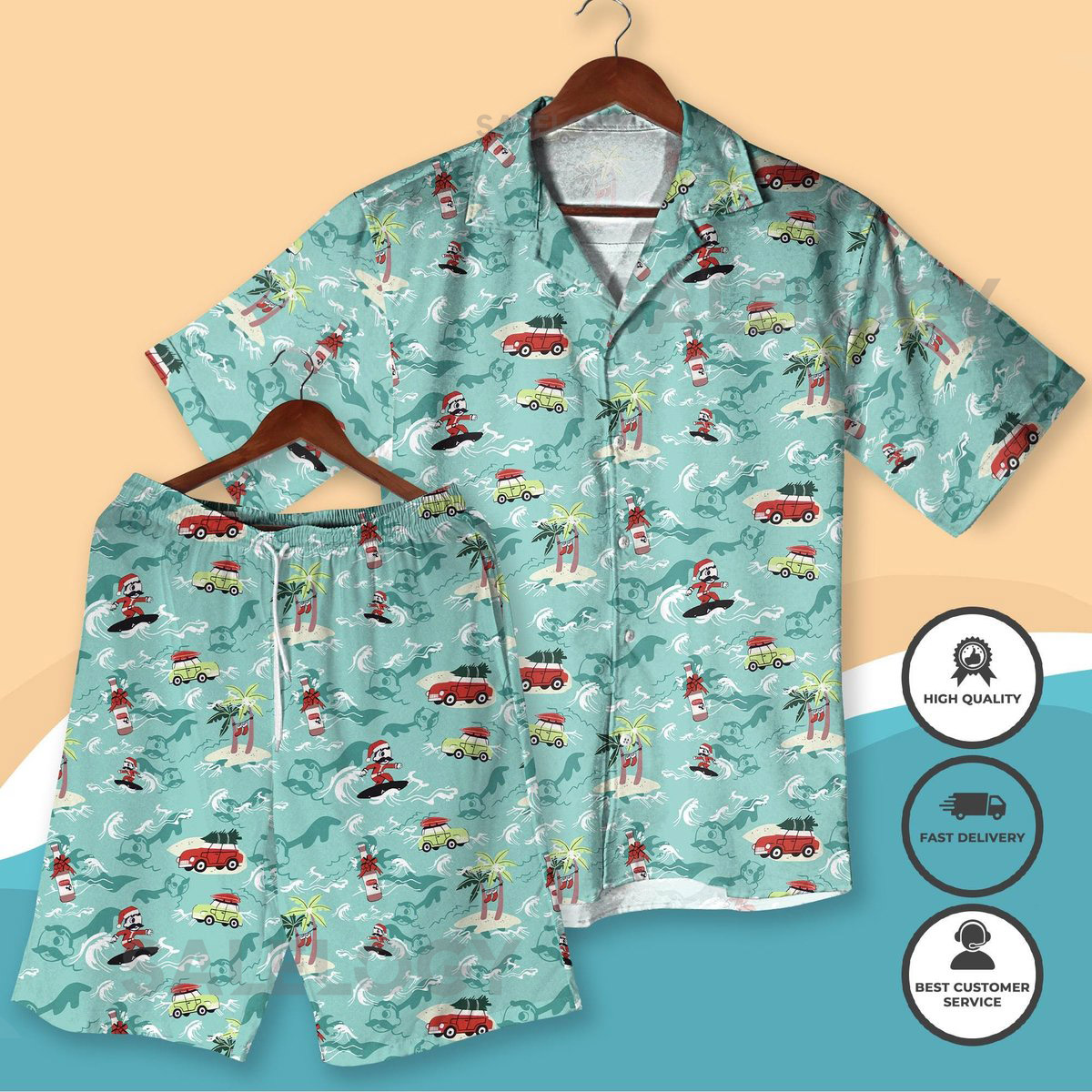 Surfing Santa Christmas Hawaiian Shirt Shorts Tropical Xmas Aloha Shirt Men Women Beach Holiday Outfit Funny Vacation Christmas Shirt_273