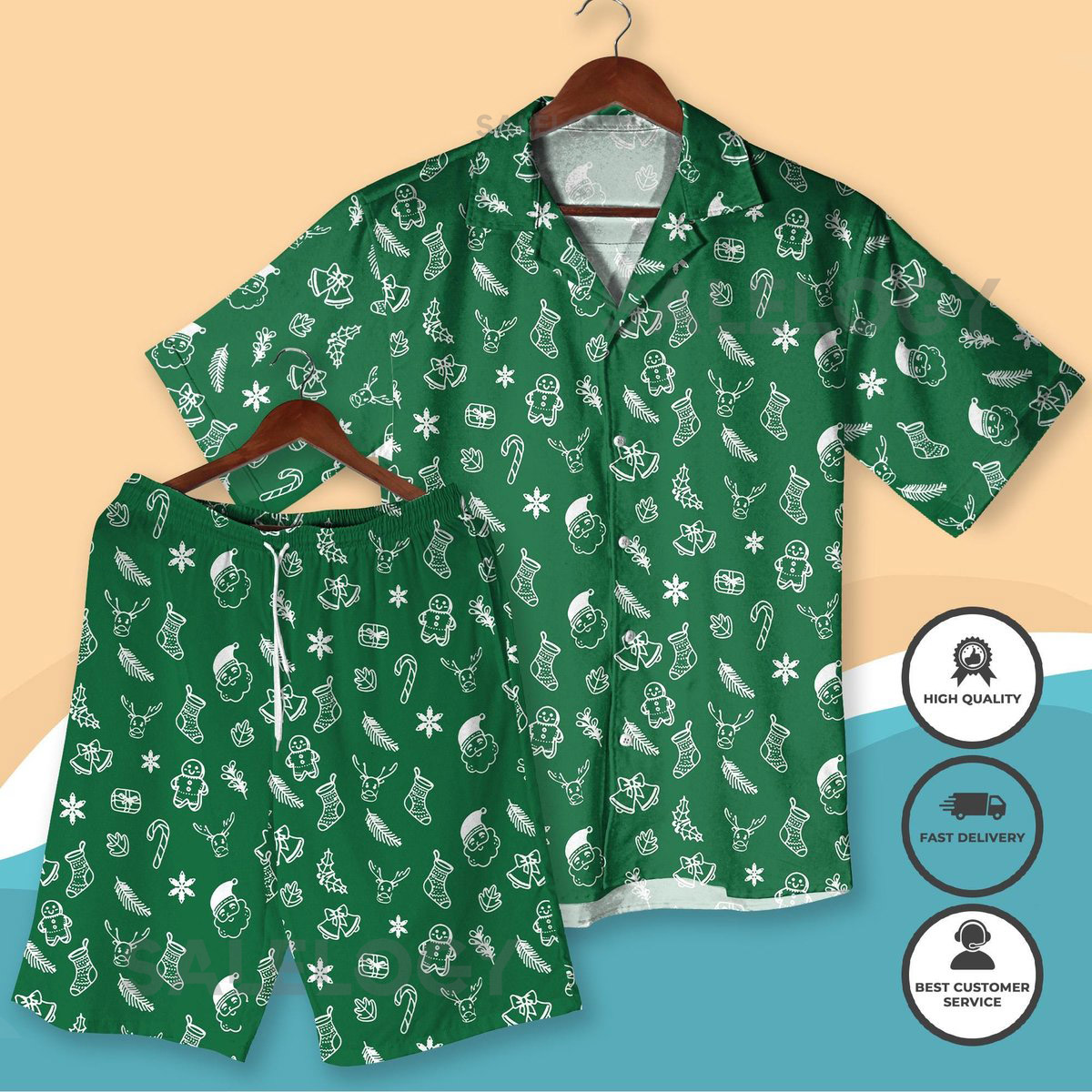 Christmas Hawaiian Shirt Green Xmas Holiday Aloha Shirt Shorts Festive Xmas Beach Outfit Funny Christmas Vacation Clothing Holiday Gift_19
