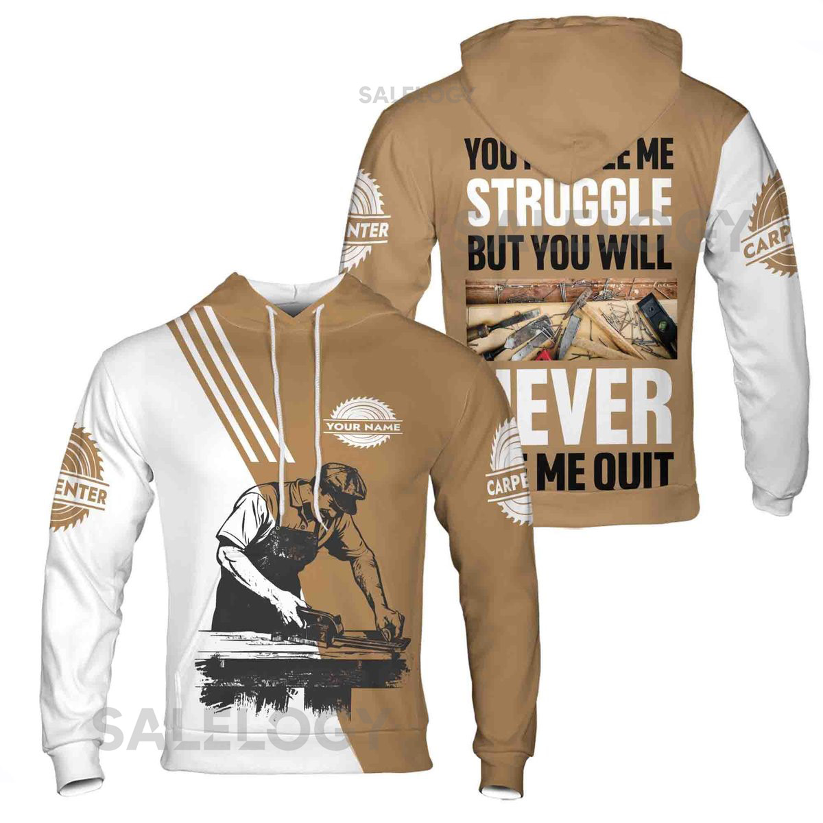 Custom Name Carpenter Woodworker Tools White Brown Hoodie S-5XL_13