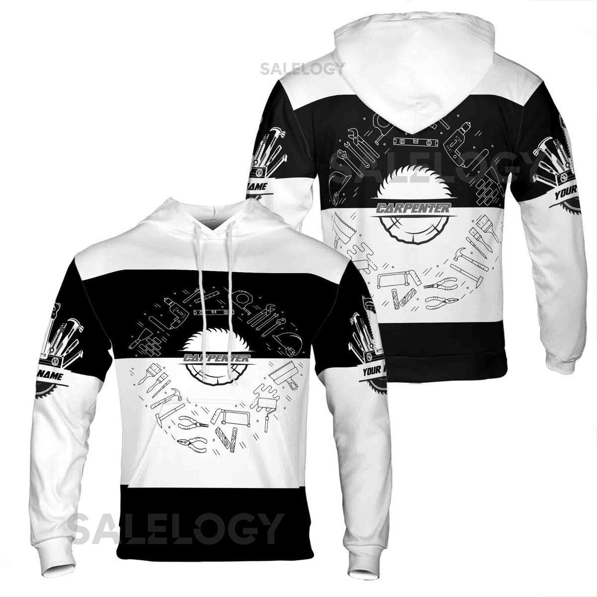 Custom Name Carpenter Tools Black White Hoodie S-5XL_9