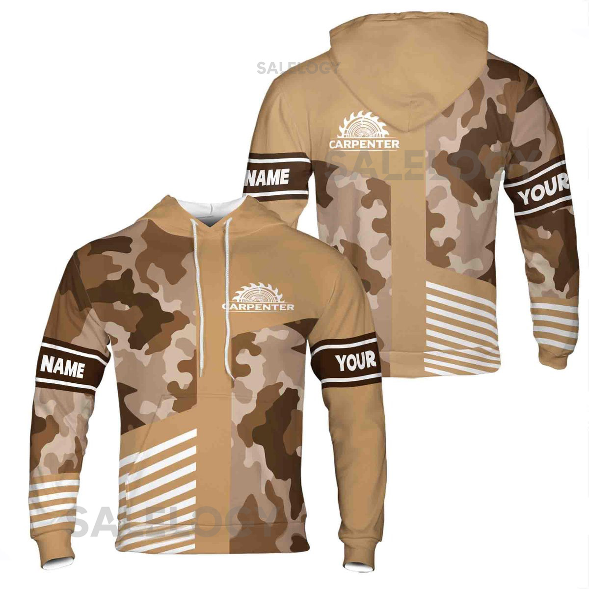 Custom Name Carpenter Saw Camo Pattern Brown Hoodie S-5XL_7
