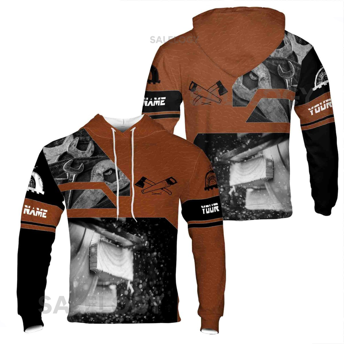 Custom Name Carpenter Tools Leather Black Brown Hoodie S-5XL_10