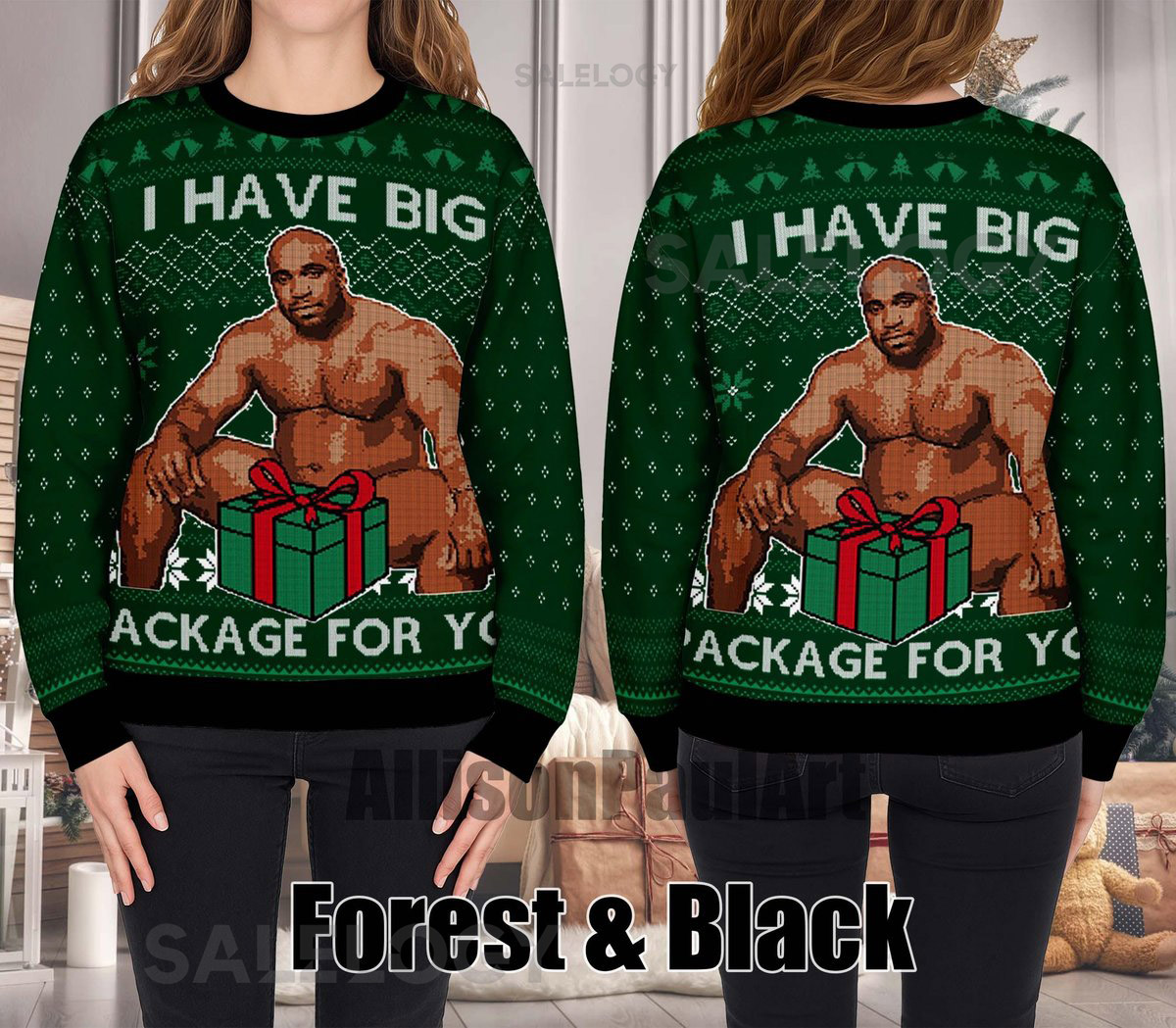 I Have Big Package For You Ugly Christmas Sweater Barry Sitting On A Bed Funny Christmas Funny Ugly Sweater Funny Christmas Meme Crewneck