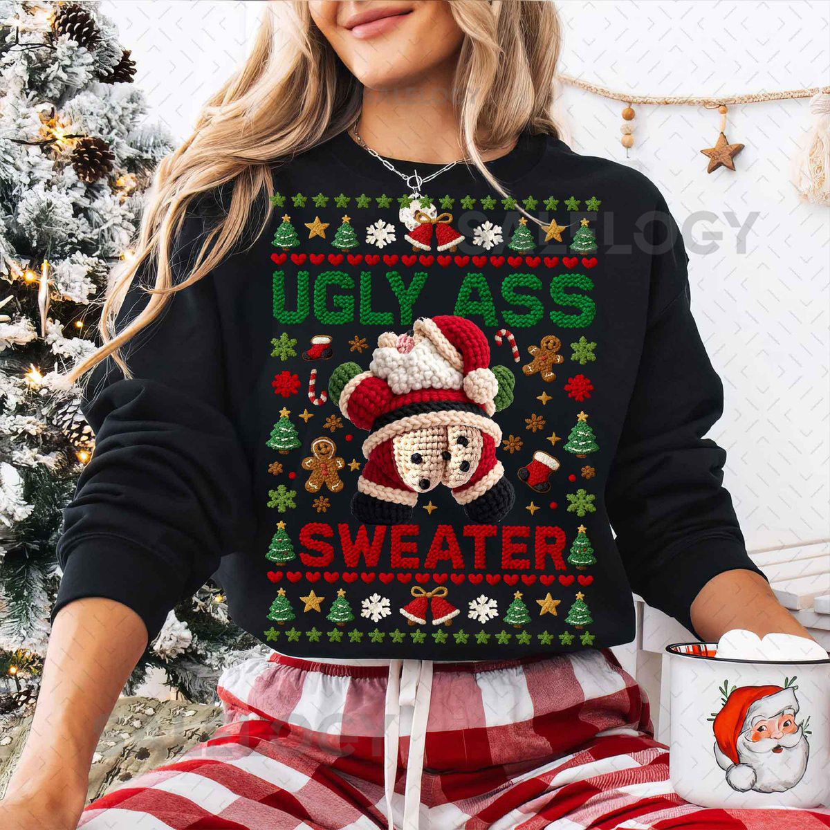 Funny Ugly Butts Christmas Sweater PNG Faux Yarn Crochet Png Hilarious Holiday Party Png Gag White Elephant Idea for Him