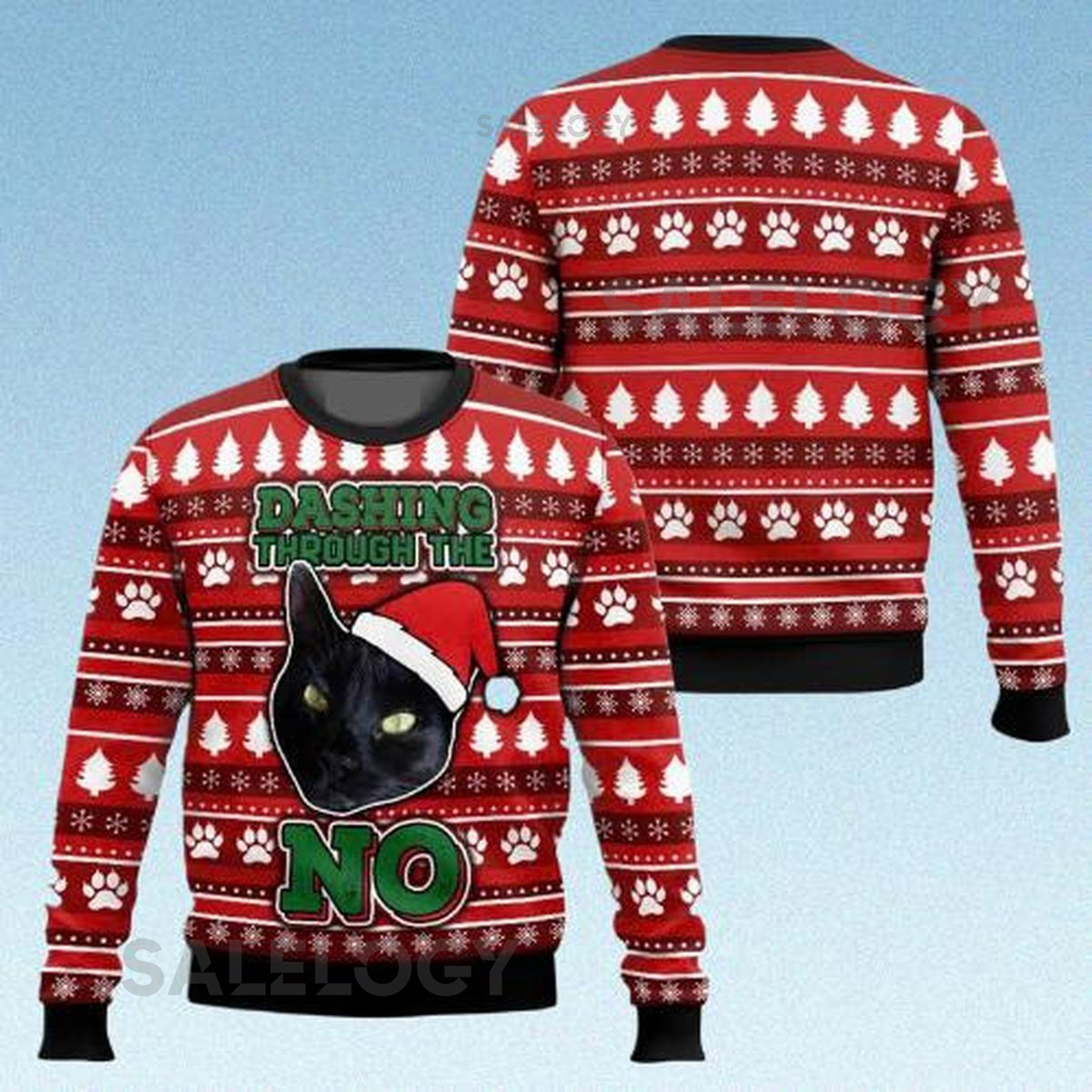 Black Cat Ugly Christmas Sweater Dashing Through the No Funny Cat Holiday Jumper Cute Feline Xmas Sweater Christmas  for Cat Lovers