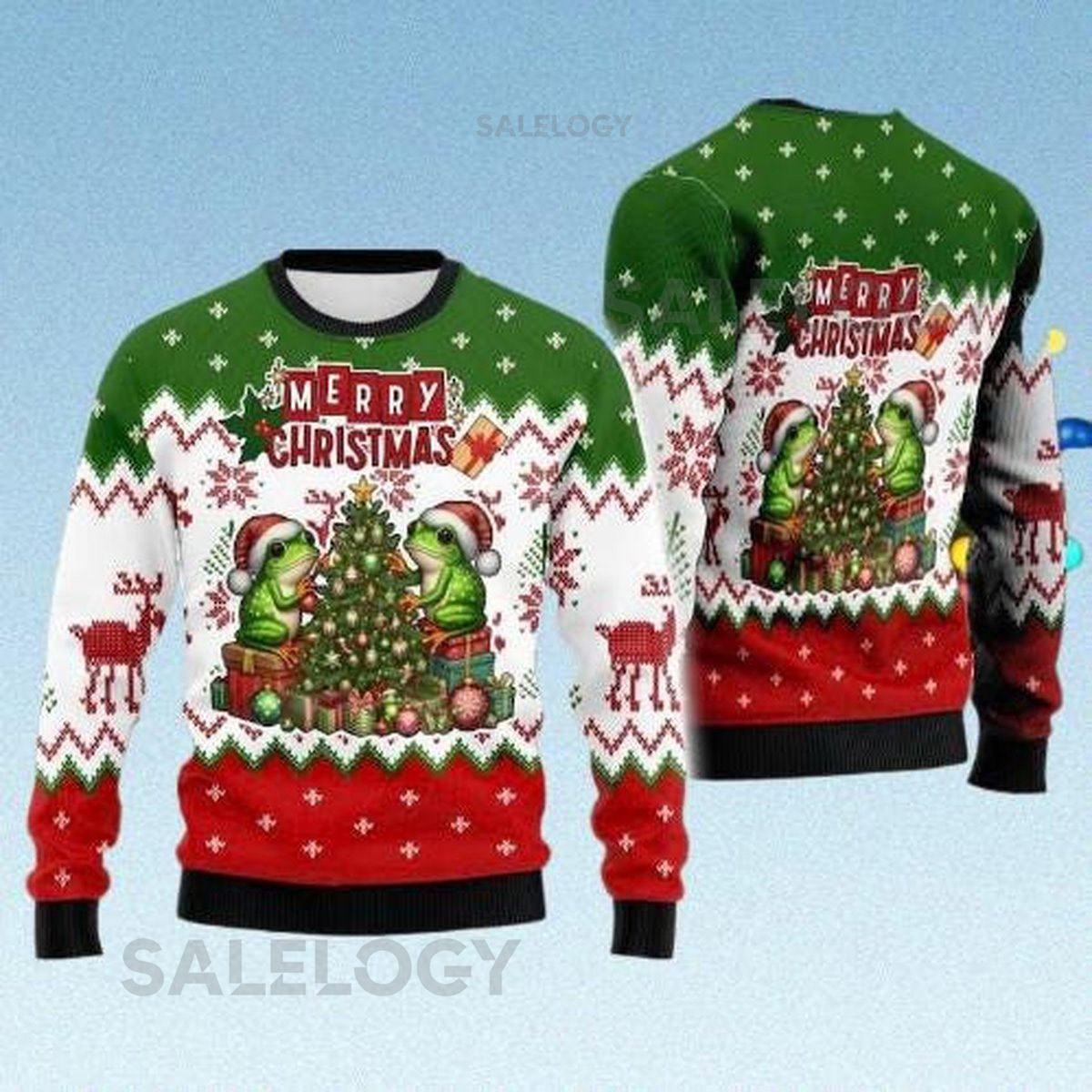 Merry Christmas Frog Ugly Sweater Cute Frog Holiday Jumper with Christmas Tree Funny Amphibian Xmas Pullover Festive Winter Shirt