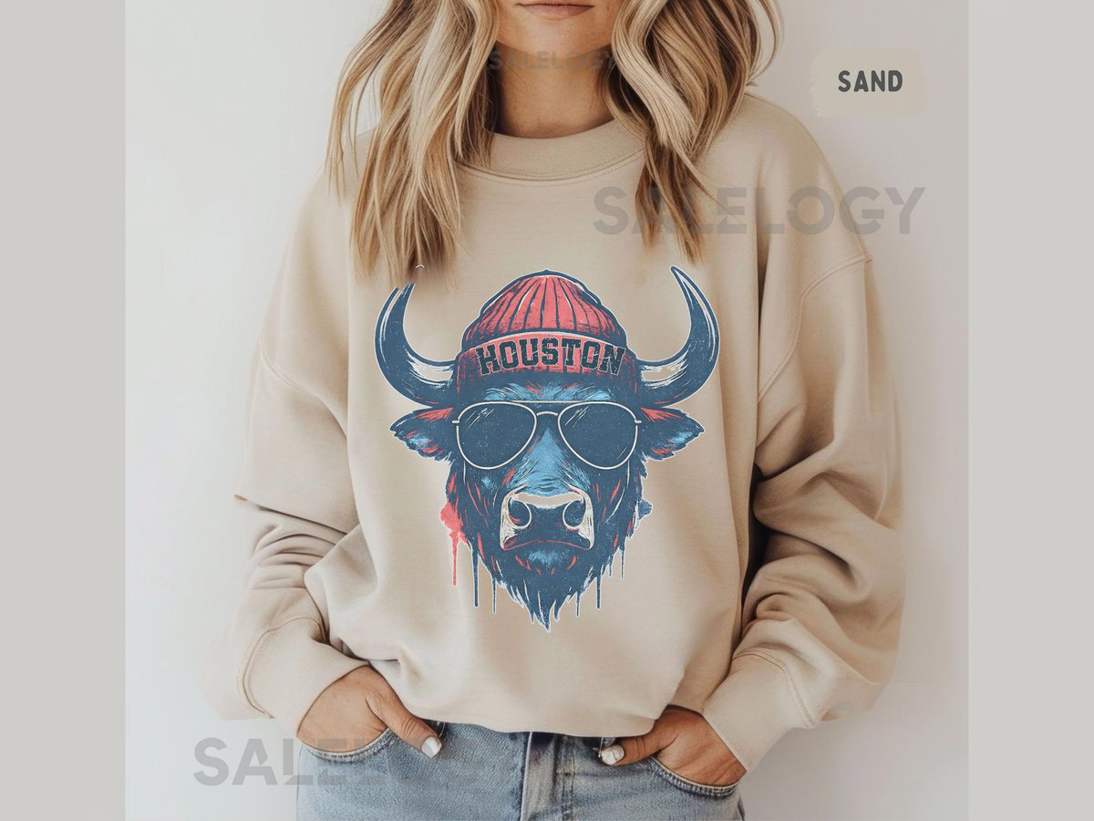 Vintage Houston Football Sweatshirt Retro Distressed Football Sweater Men's Women's Sports Fan Gift Texas Football Team Jumper H_959