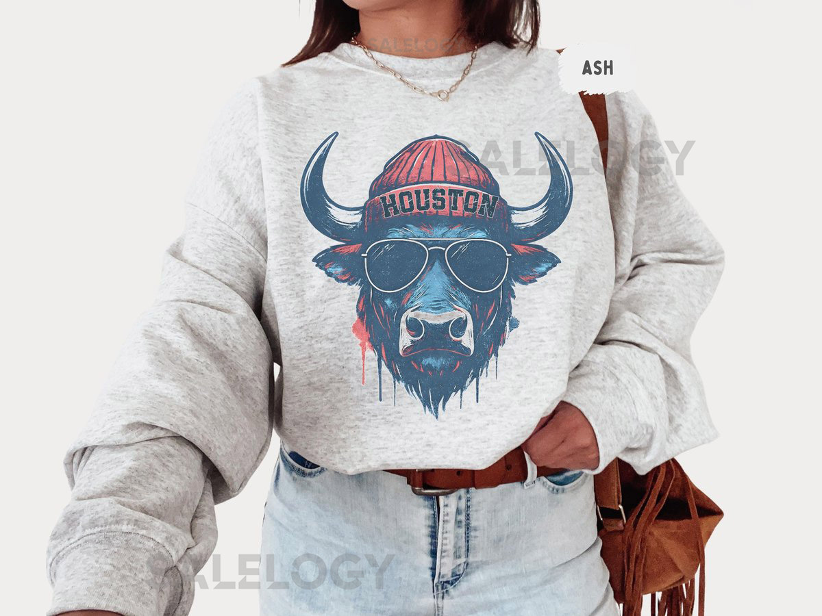 Vintage Houston Football Sweatshirt Retro Distressed Football Sweater Men's Women's Sports Fan Gift Texas Football Team Jumper H_960