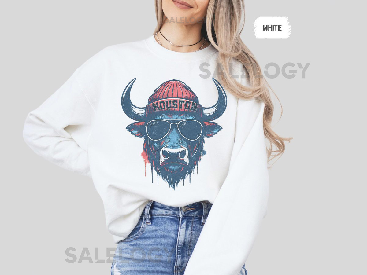 Vintage Houston Football Sweatshirt Retro Distressed Football Sweater Men's Women's Sports Fan Gift Texas Football Team Jumper H_961